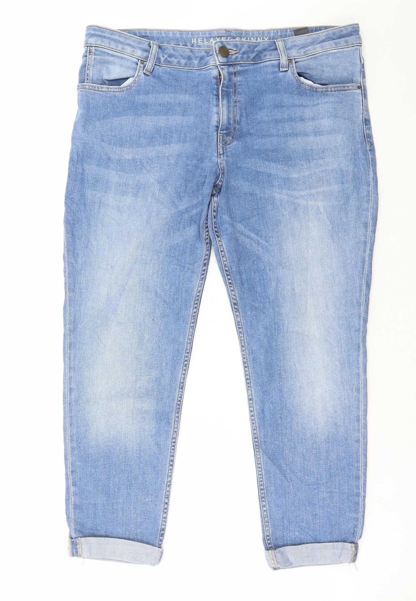 NEXT Womens Blue Cotton Skinny Jeans Size 14 L26 in Regular Button