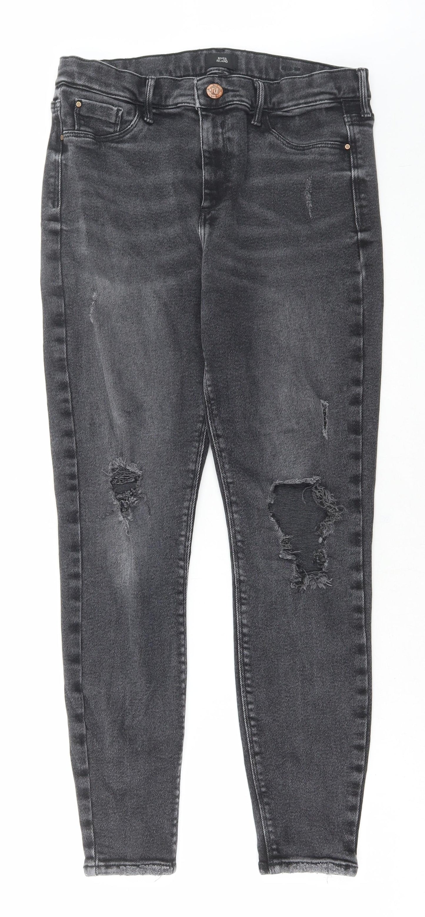 River Island Womens Grey Cotton Skinny Jeans Size 16 L28 in Regular Button