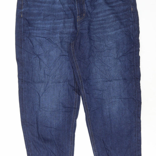Marks and Spencer Womens Blue Cotton Mom Jeans Size 16 L27 in Regular Button