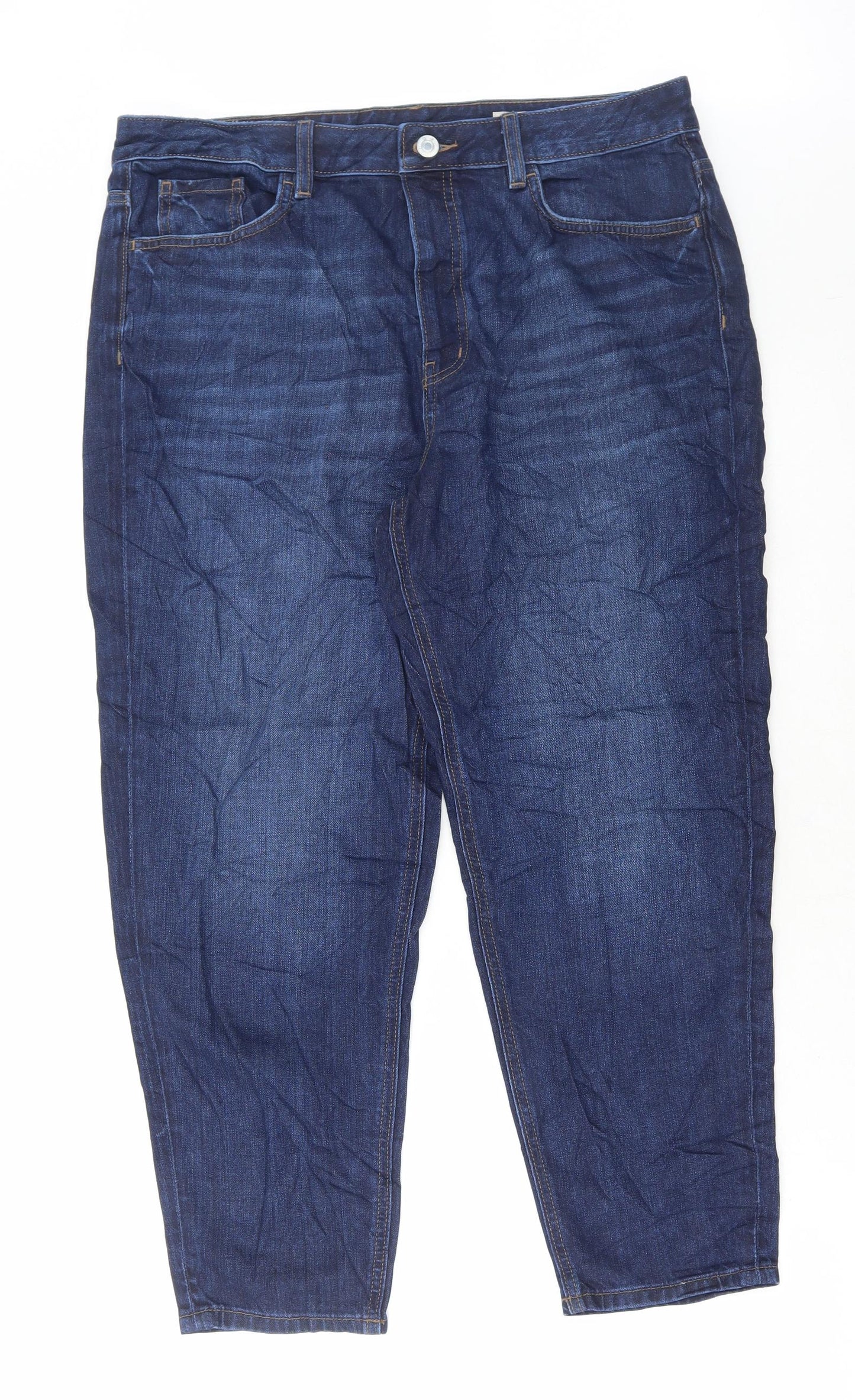 Marks and Spencer Womens Blue Cotton Mom Jeans Size 16 L27 in Regular Button