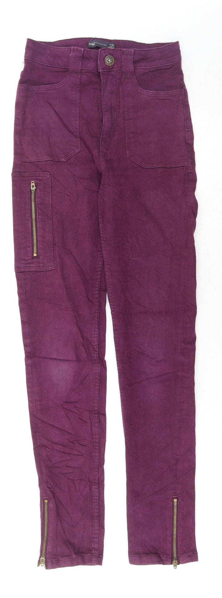 Marks and Spencer Womens Purple Cotton Skinny Jeans Size 6 L28 in Regular Button