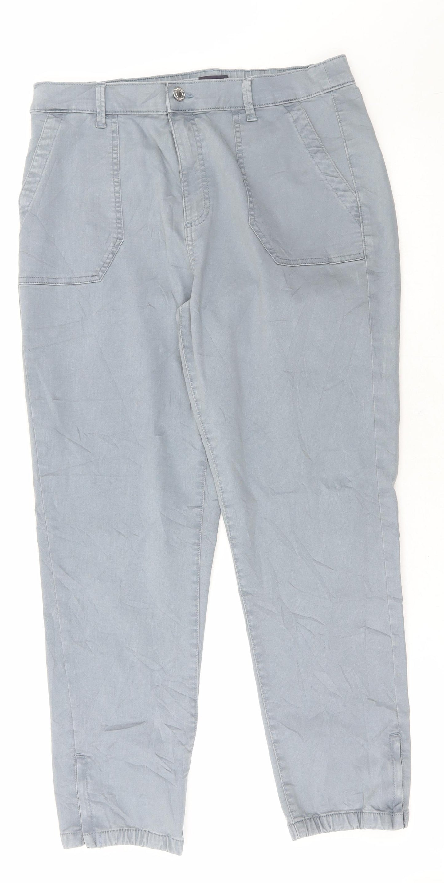 Marks and Spencer Womens Blue Cotton Cargo Trousers Size 16 L28 in Regular Button