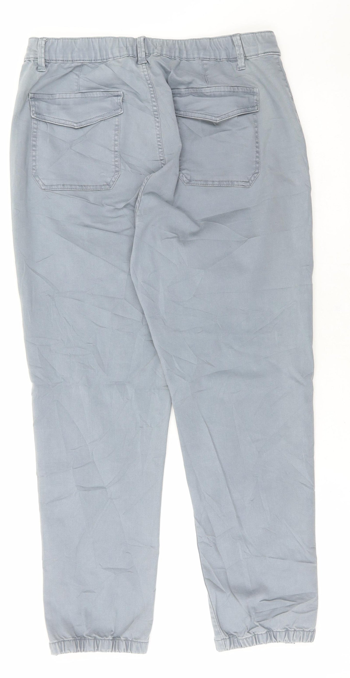 Marks and Spencer Womens Blue Cotton Cargo Trousers Size 16 L28 in Regular Button