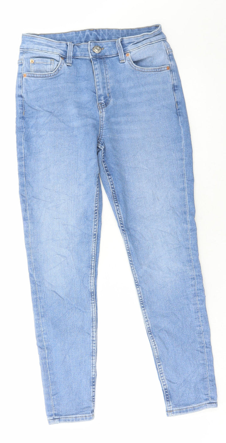 Marks and Spencer Womens Blue Cotton Skinny Jeans Size 28 in L27 in Regular Button
