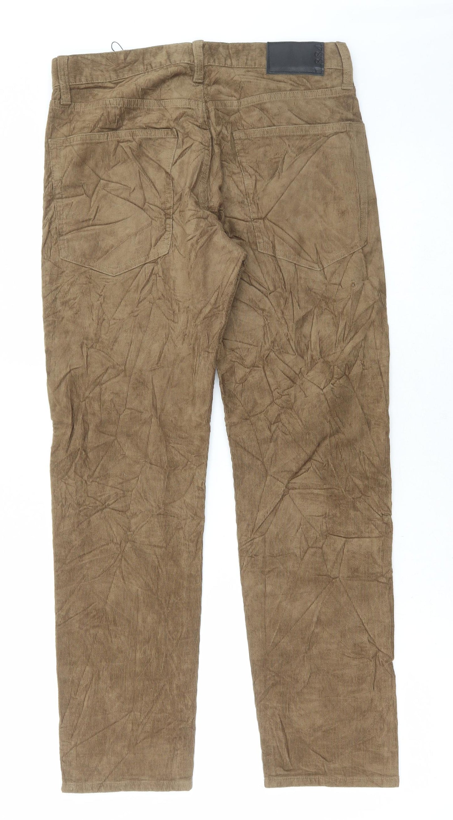 Marks and Spencer Mens Brown Cotton Trousers Size 30 in L28 in Regular Button