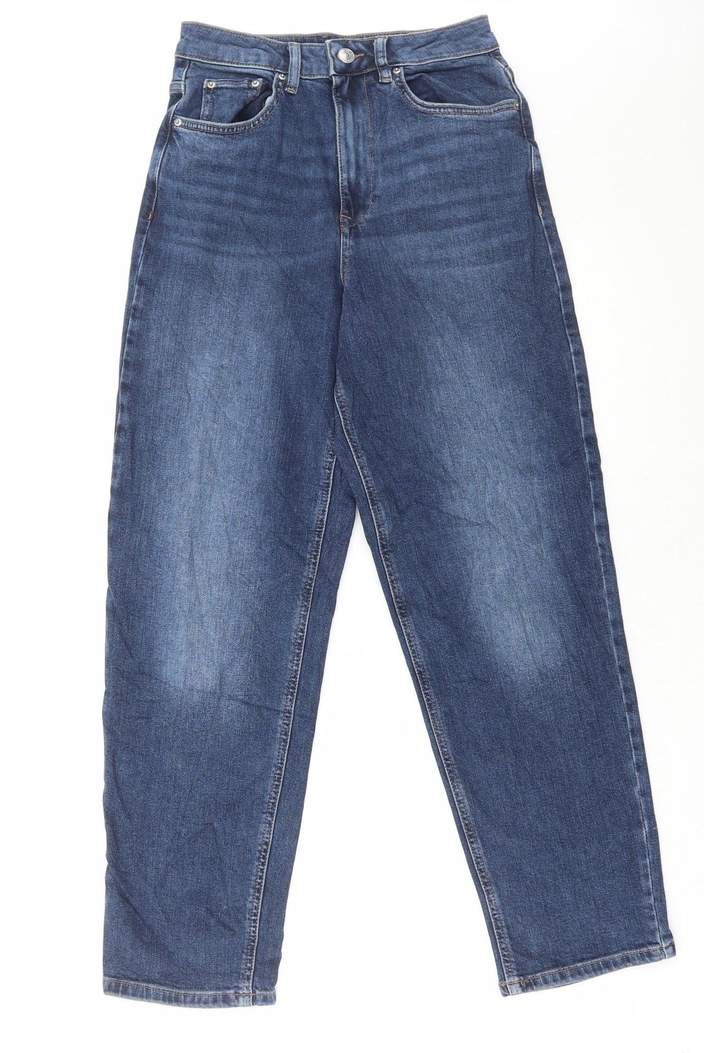 Marks and Spencer Womens Blue Cotton Tapered Jeans Size 8 L28 in Regular Button