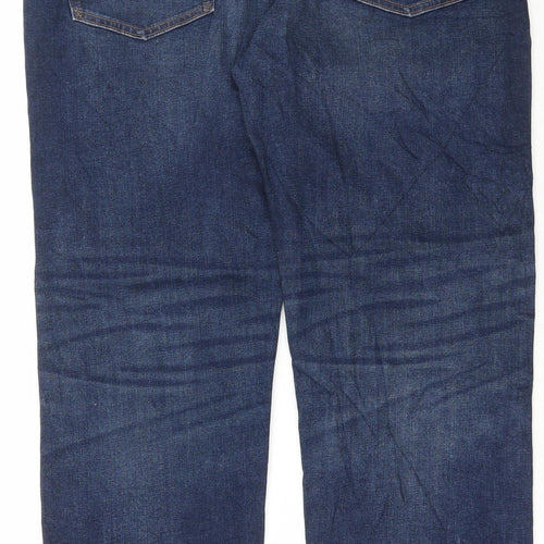 Marks and Spencer Mens Blue Cotton Straight Jeans Size 38 in L31 in Regular Button