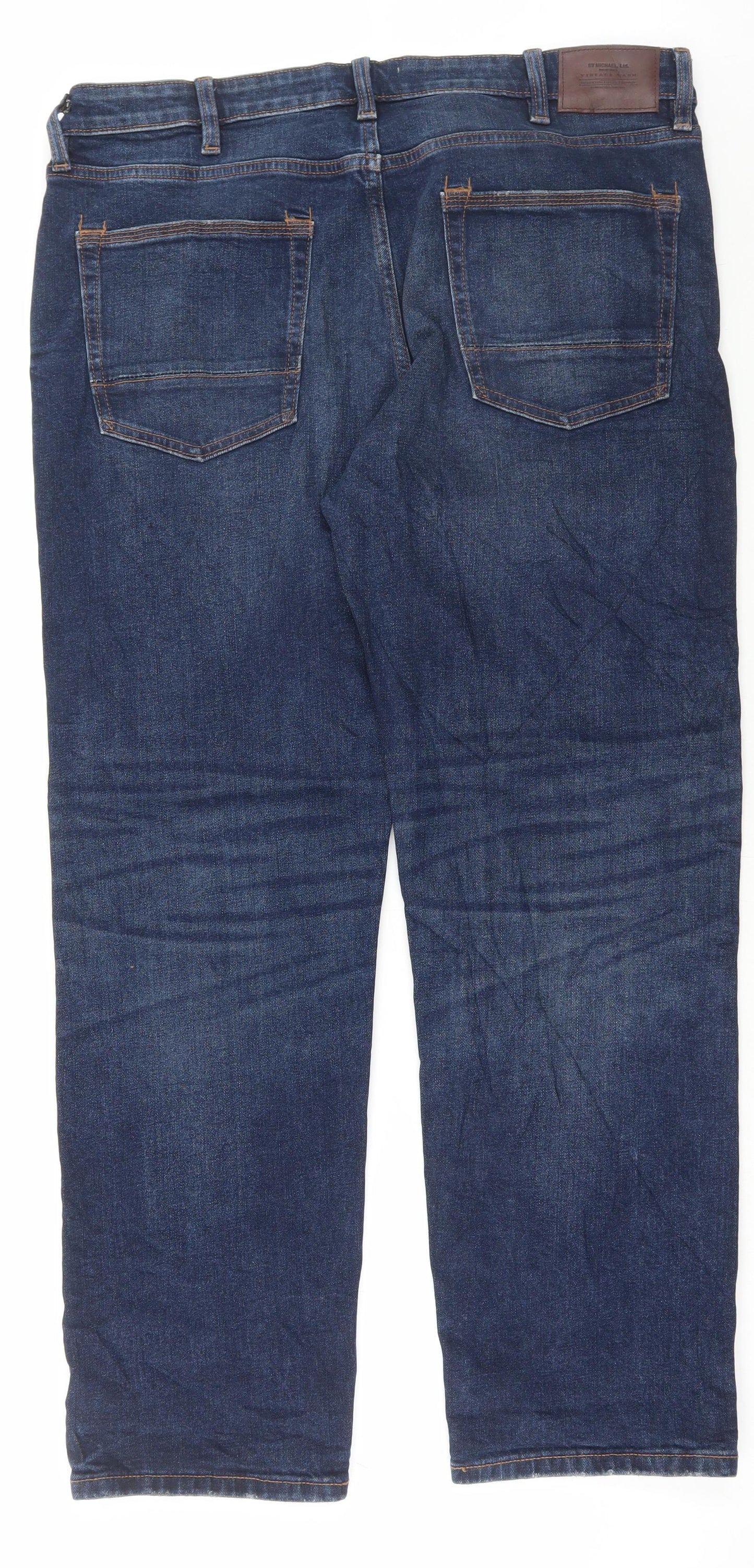 Marks and Spencer Mens Blue Cotton Straight Jeans Size 38 in L31 in Regular Button