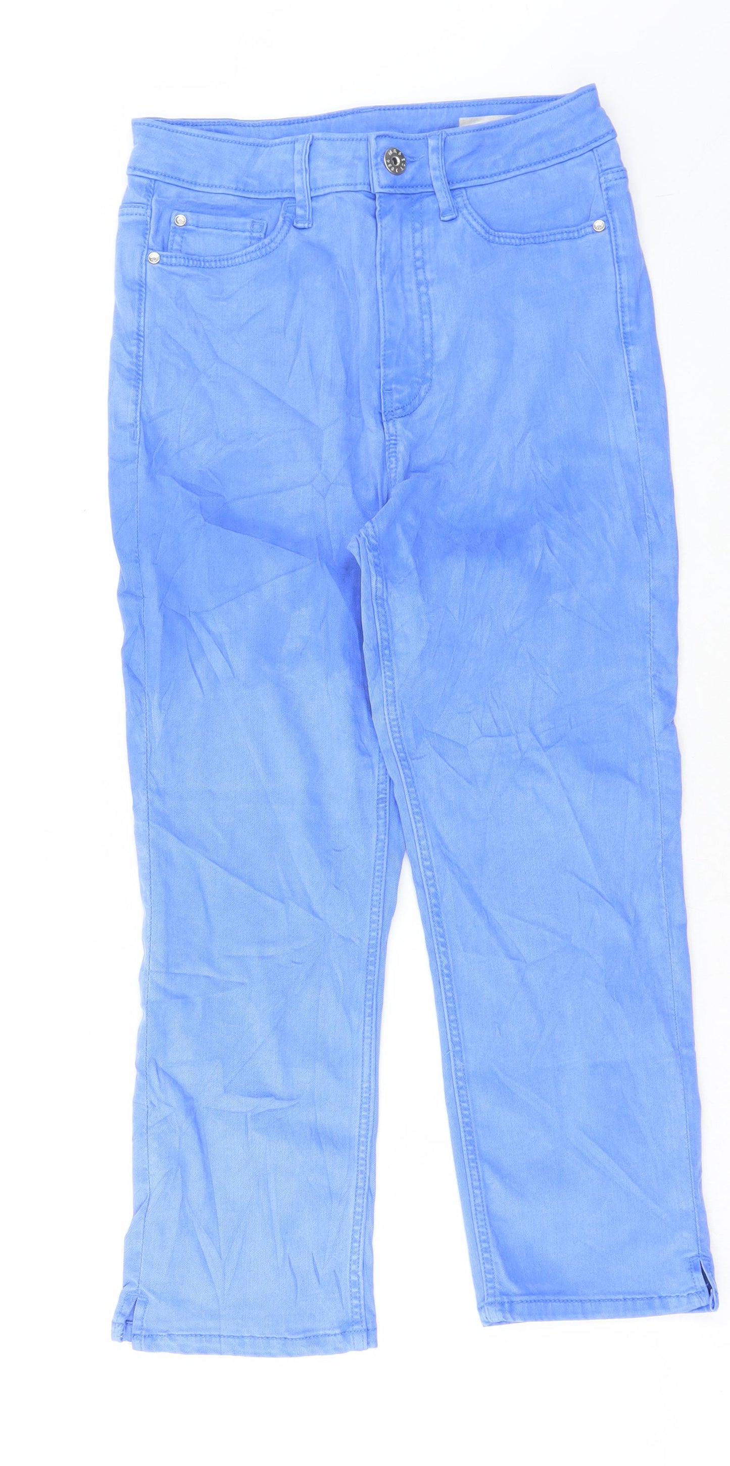 Marks and Spencer Womens Blue Cotton Cropped Jeans Size 8 L22 in Regular Button