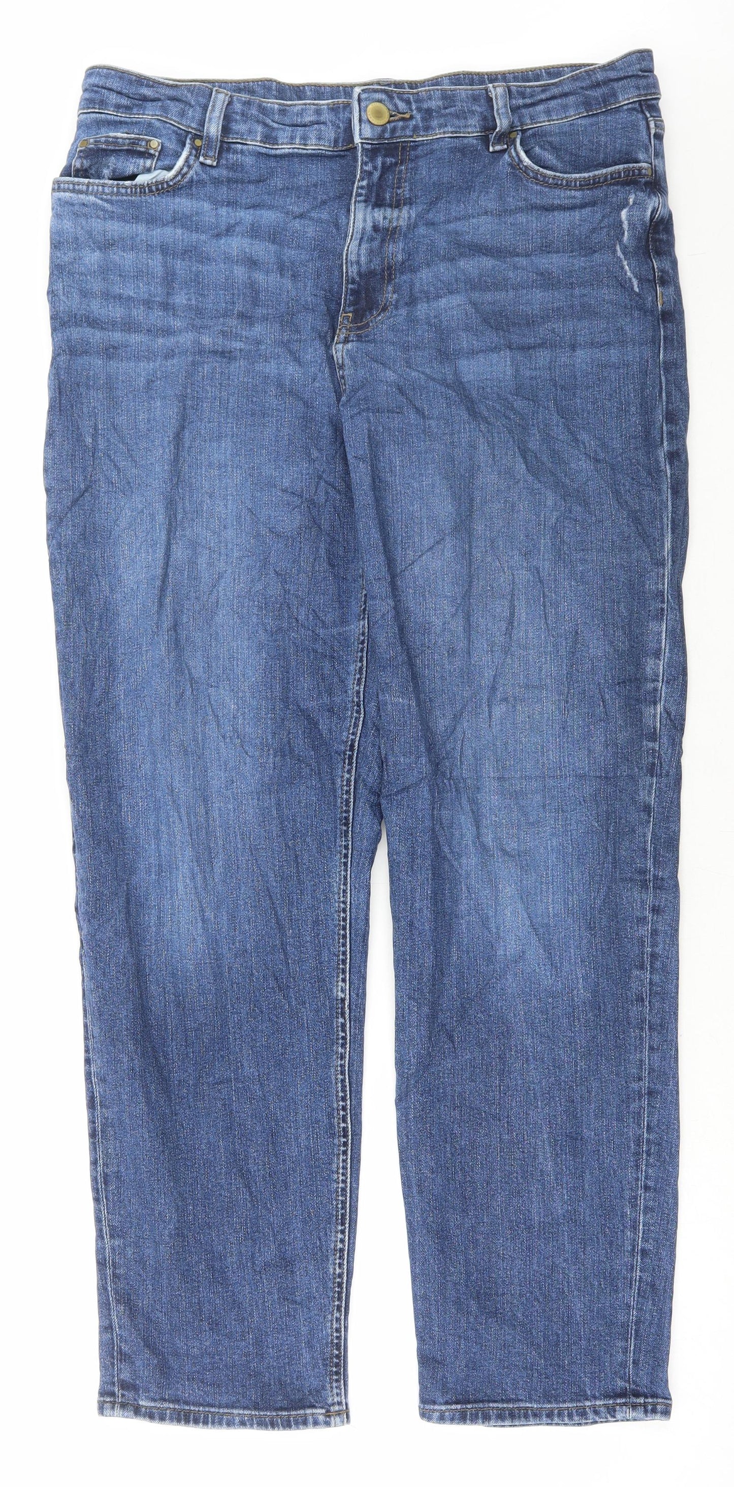 Marks and Spencer Womens Blue Cotton Straight Jeans Size 16 L29 in Regular Button