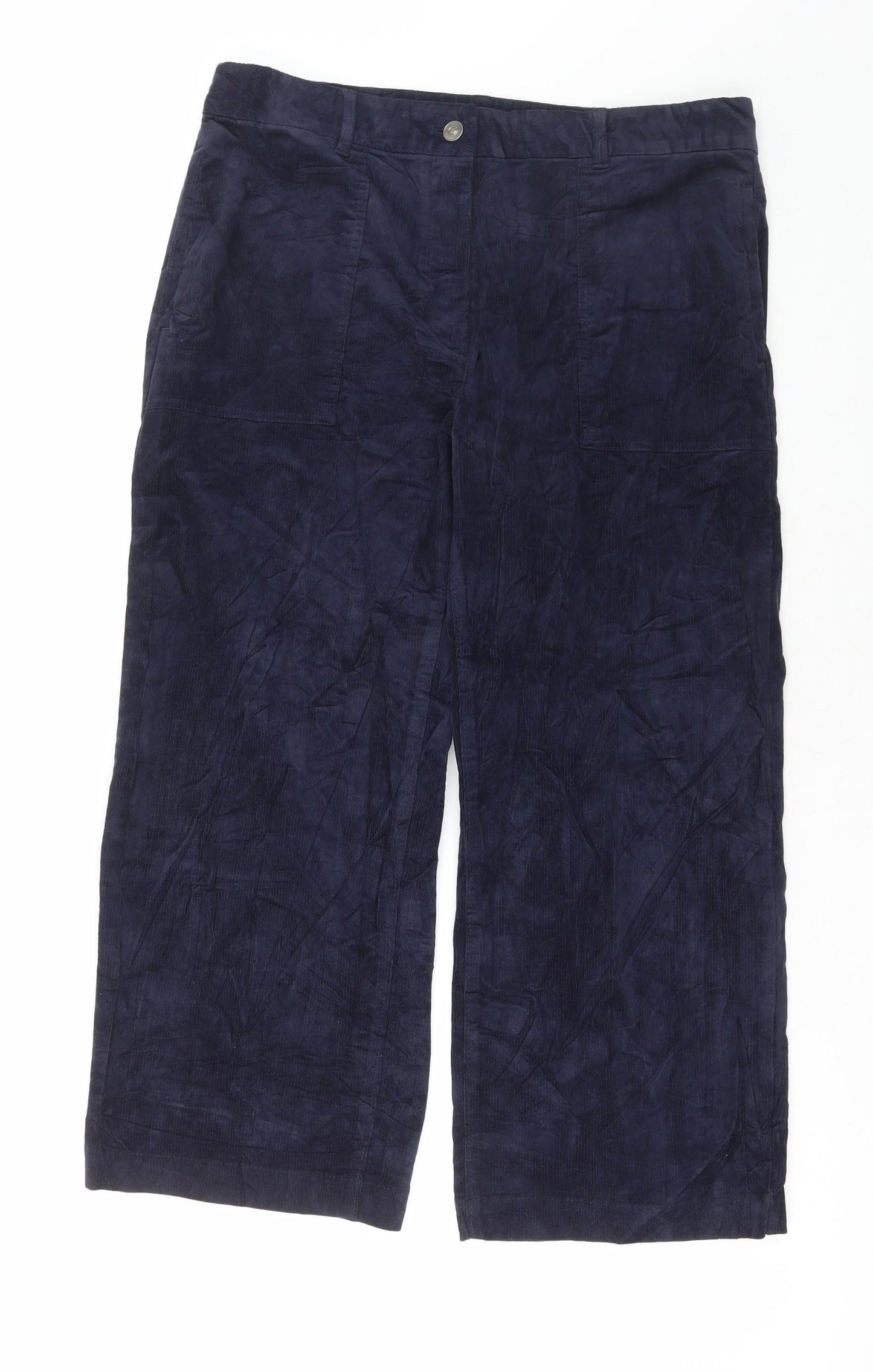 Marks and Spencer Womens Blue Cotton Trousers Size 14 L25 in Regular Button
