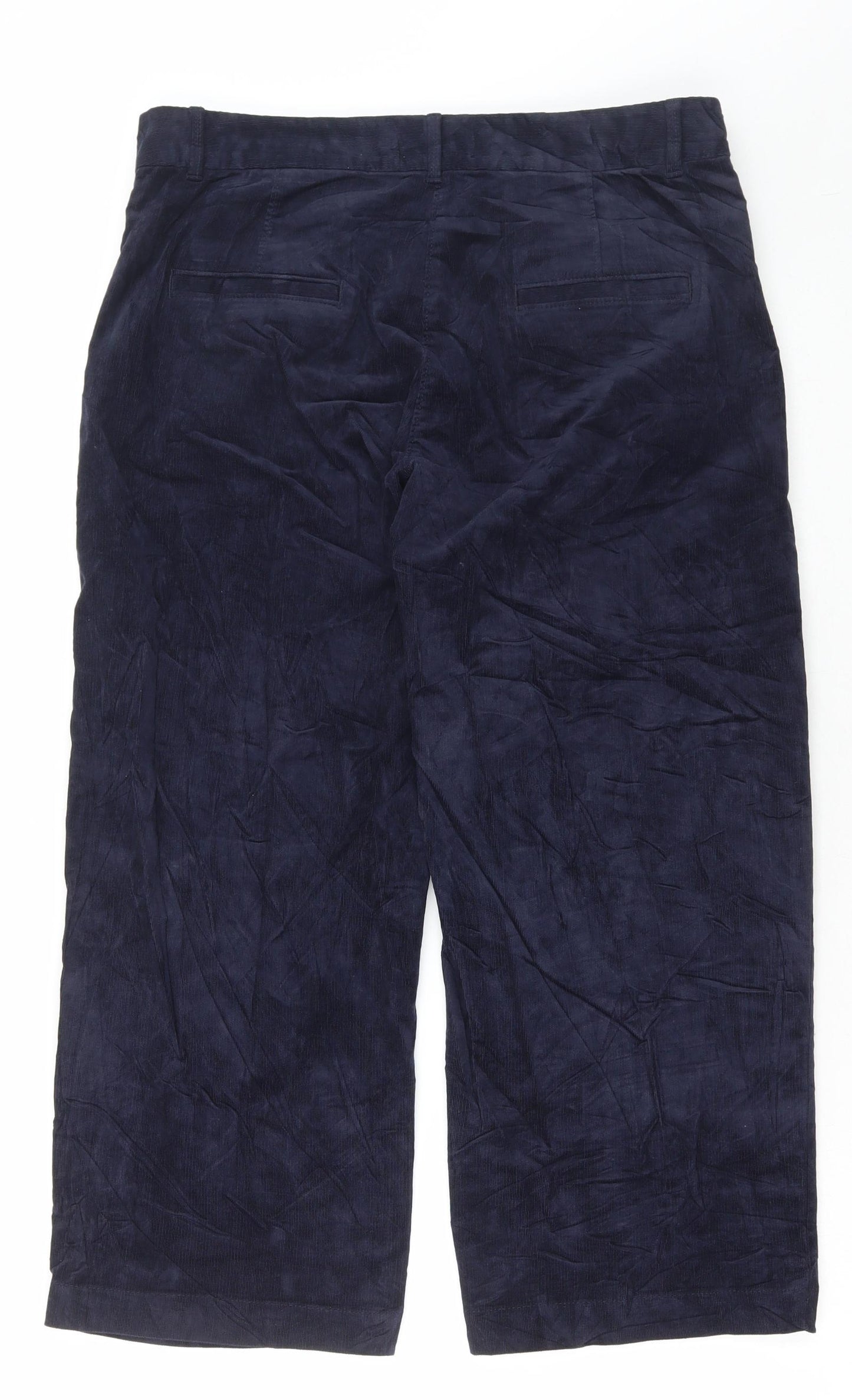 Marks and Spencer Womens Blue Cotton Trousers Size 14 L25 in Regular Button