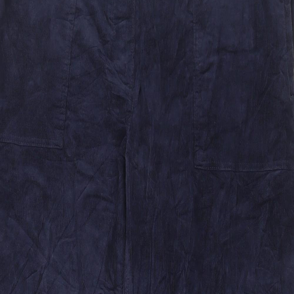 Marks and Spencer Womens Blue Cotton Trousers Size 14 L25 in Regular Button