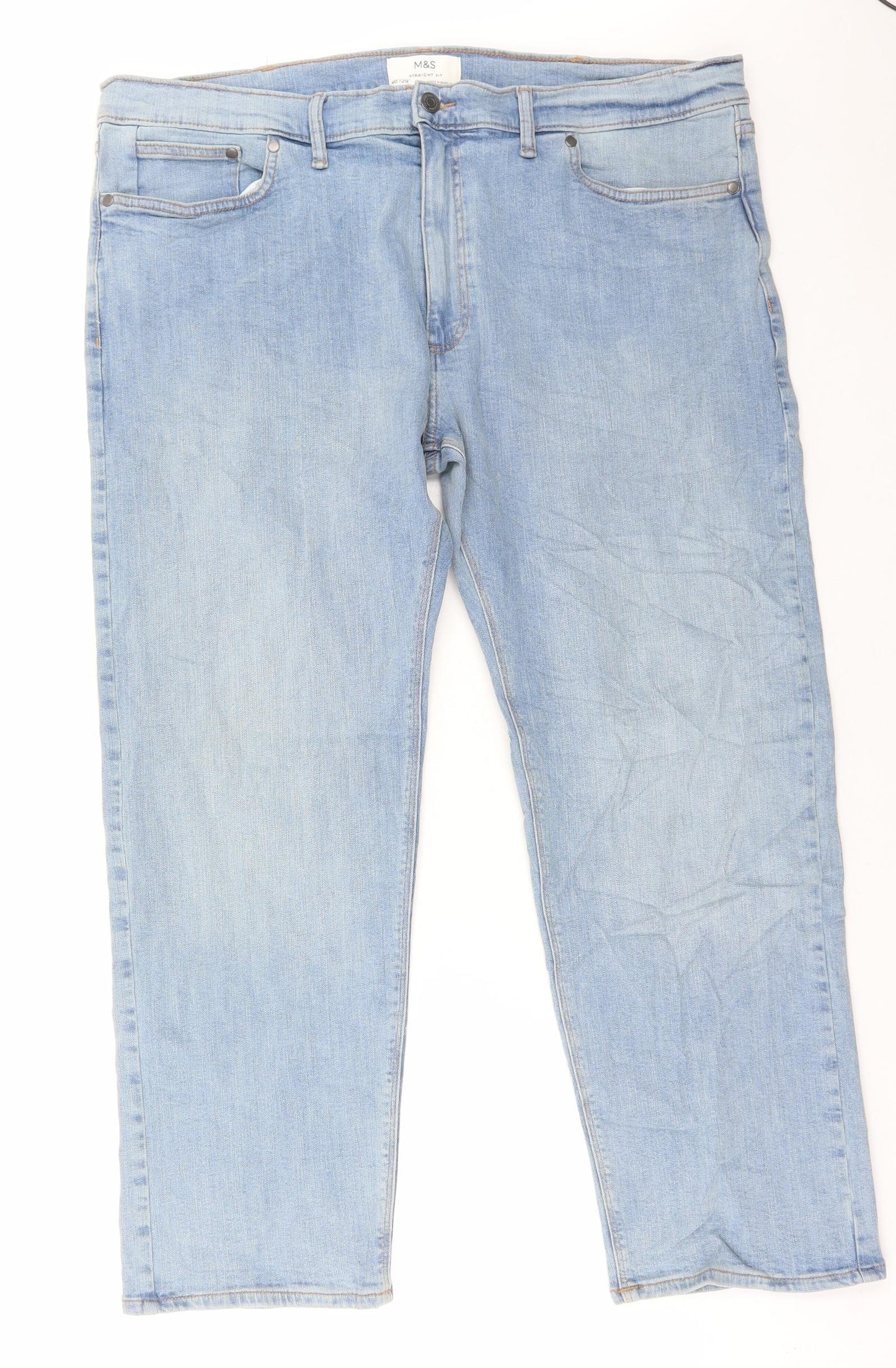 Marks and Spencer Mens Blue Cotton Straight Jeans Size 40 in L29 in Regular Button