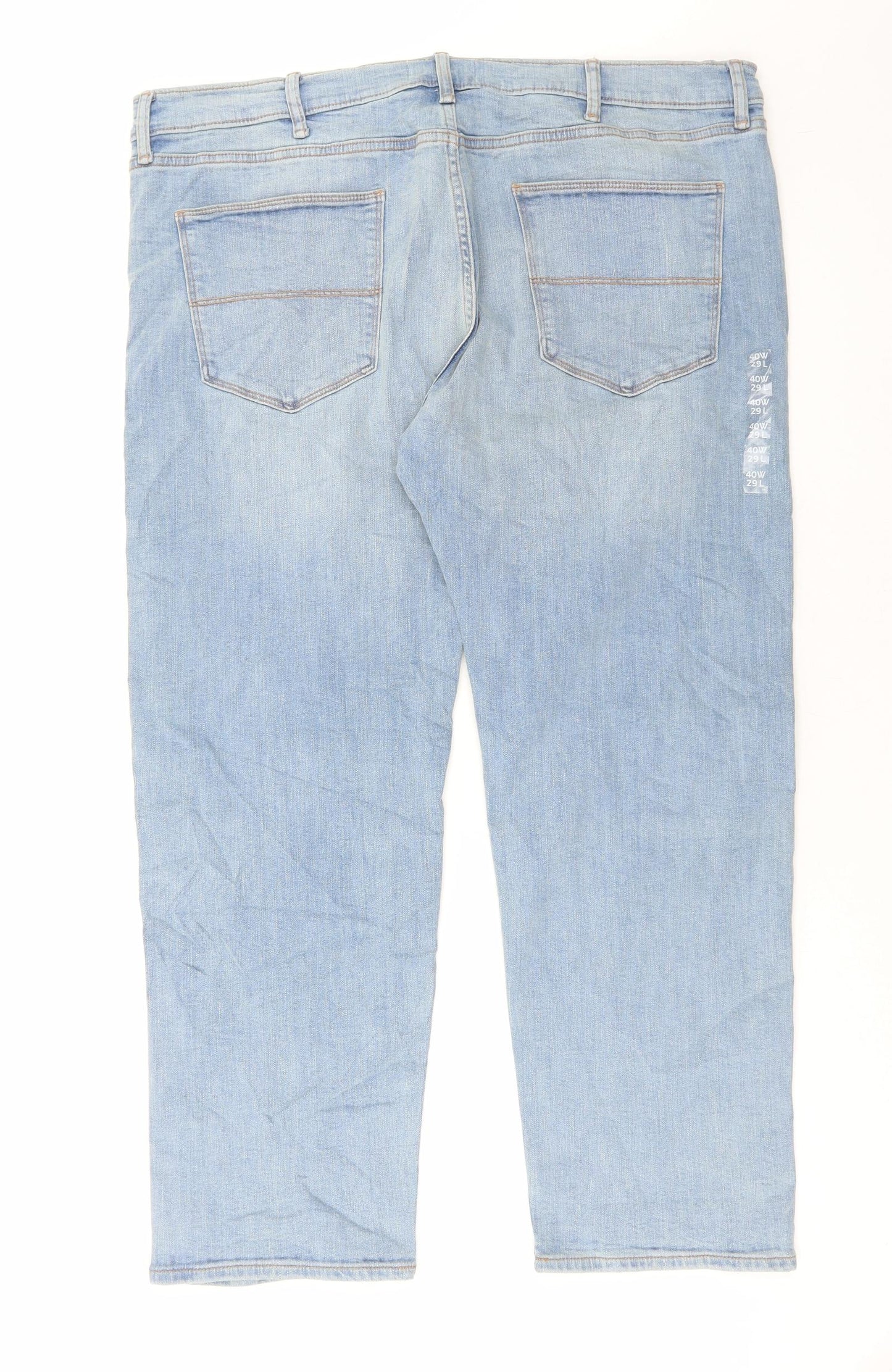 Marks and Spencer Mens Blue Cotton Straight Jeans Size 40 in L29 in Regular Button