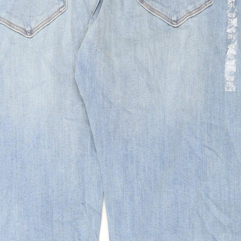 Marks and Spencer Mens Blue Cotton Straight Jeans Size 40 in L29 in Regular Button