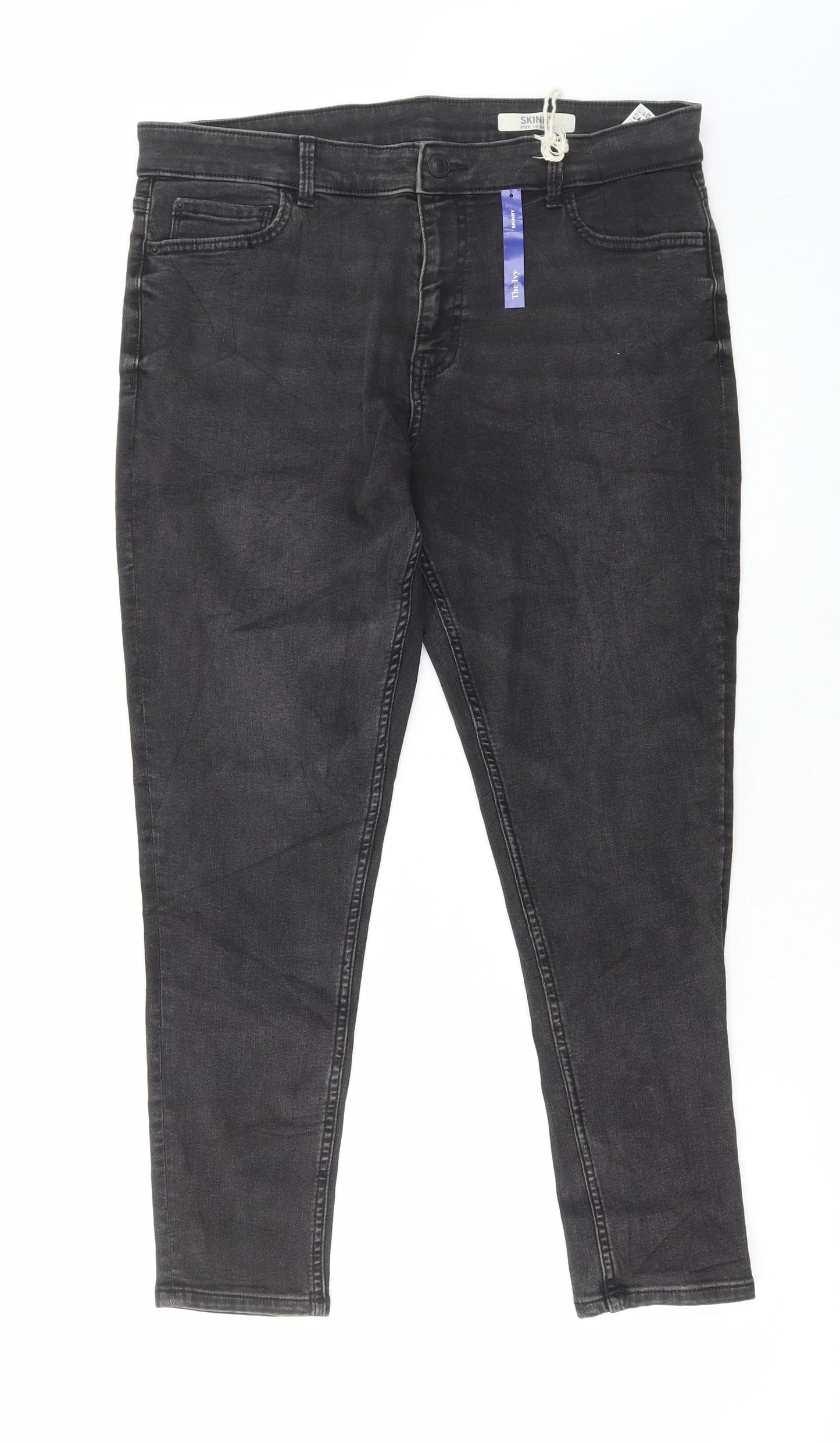 Marks and Spencer Womens Grey Cotton Skinny Jeans Size 16 L26 in Regular Button