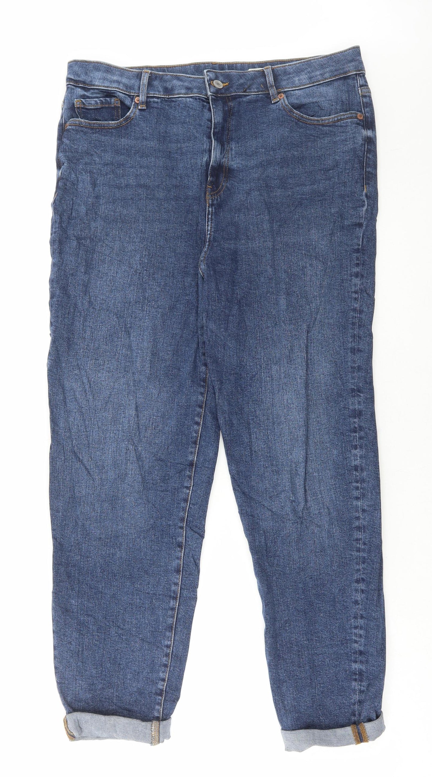 Marks and Spencer Womens Blue Cotton Mom Jeans Size 16 L34 in Regular Button