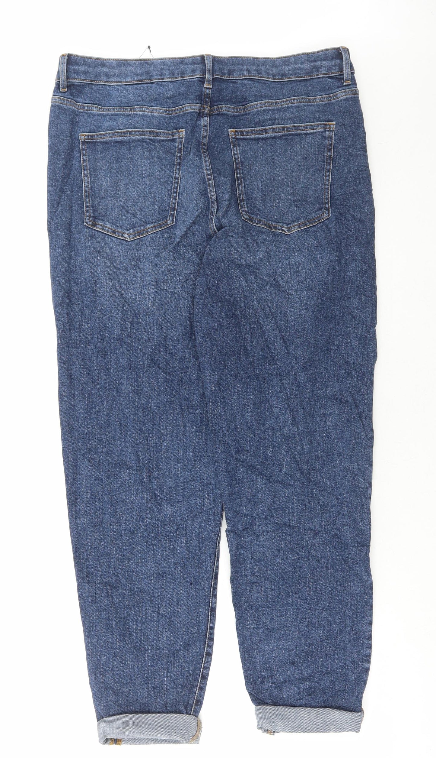 Marks and Spencer Womens Blue Cotton Mom Jeans Size 16 L34 in Regular Button