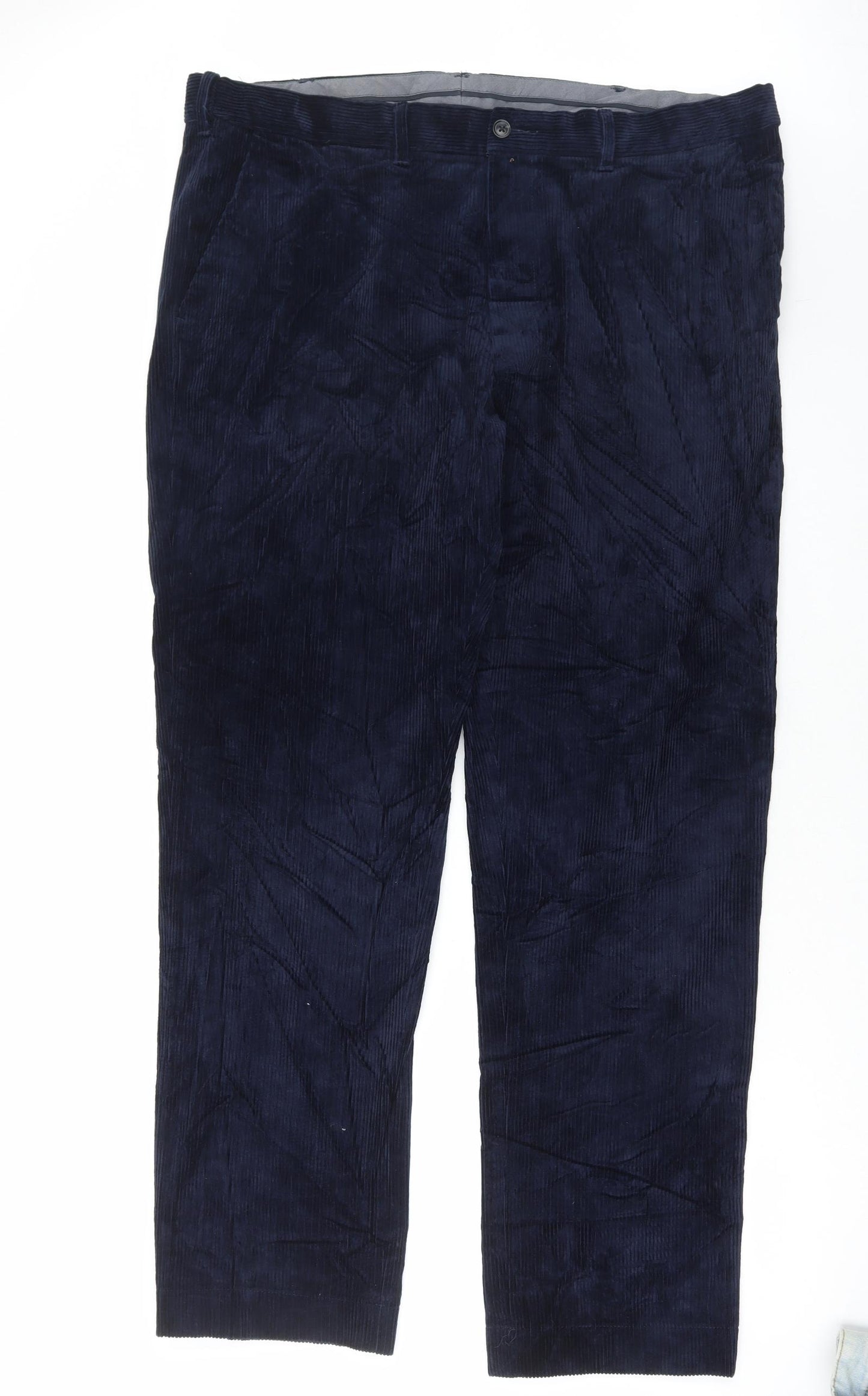 Marks and Spencer Mens Blue Cotton Trousers Size 42 in L33 in Regular Button