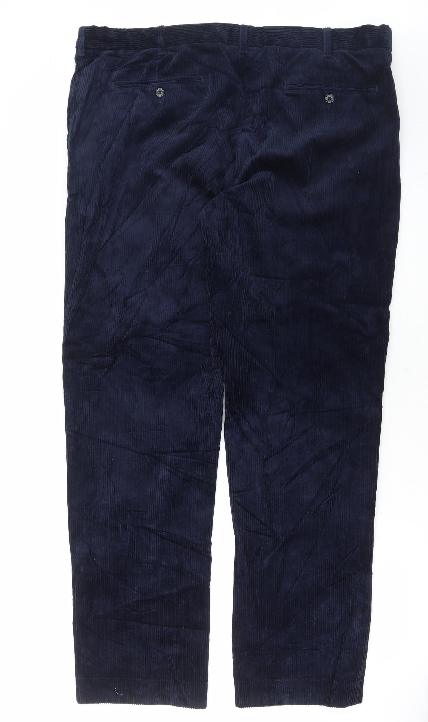 Marks and Spencer Mens Blue Cotton Trousers Size 42 in L33 in Regular Button