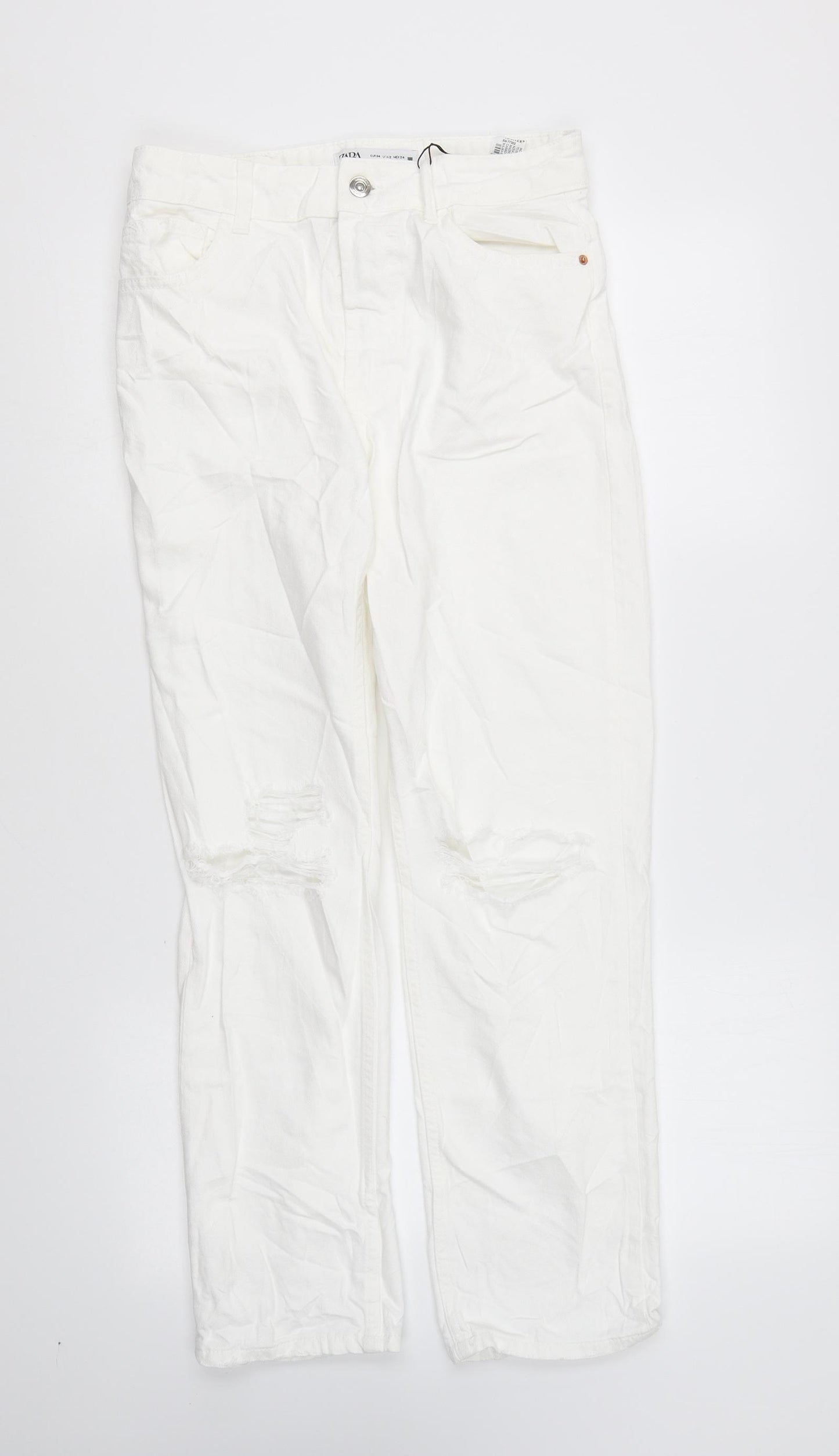 Zara Womens White Cotton Skinny Jeans Size 6 L26 in Regular Button