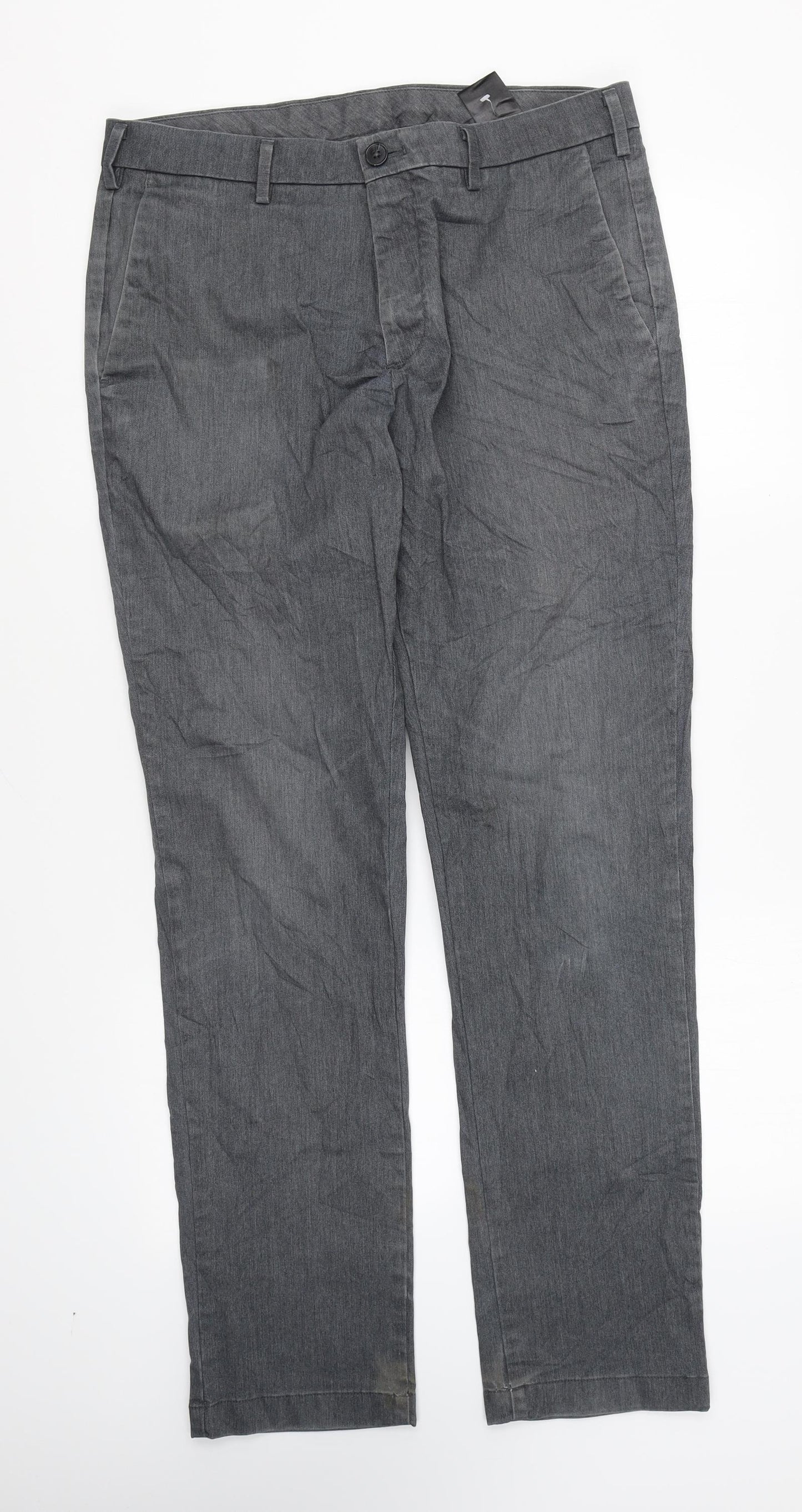 Preworn Mens Grey Cotton Trousers Size 32 in L32 in Regular Zip