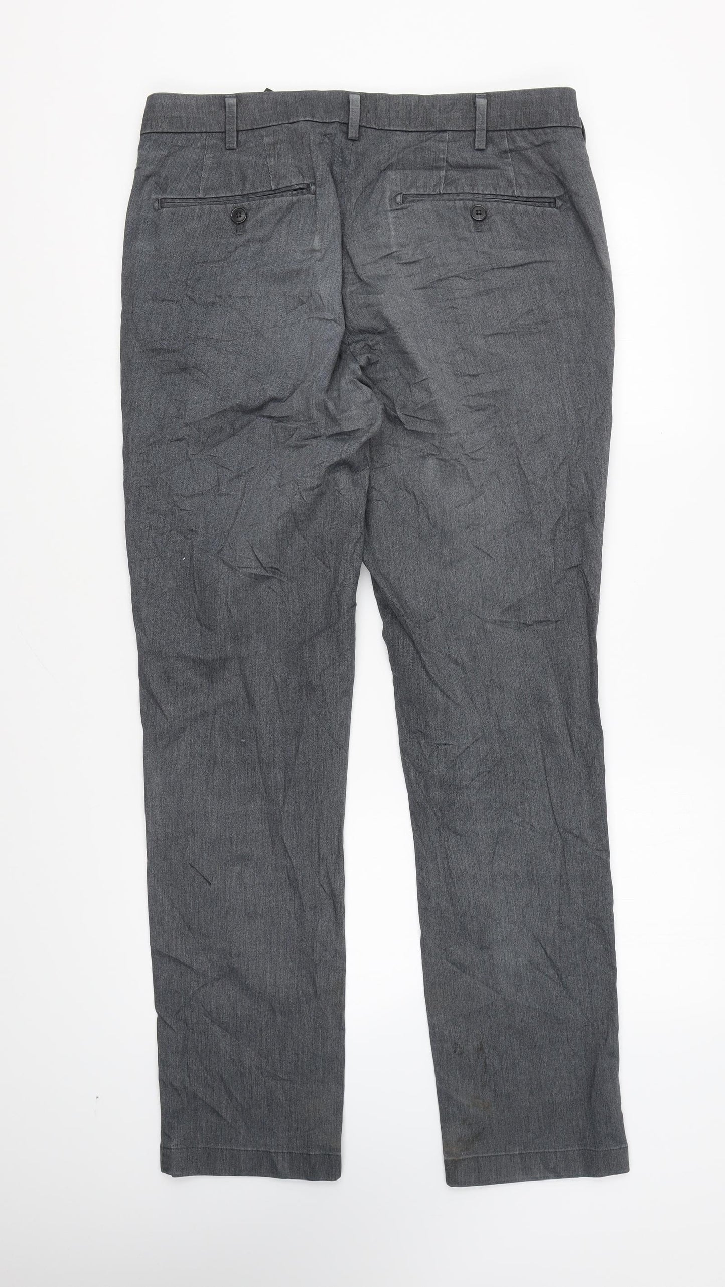 Preworn Mens Grey Cotton Trousers Size 32 in L32 in Regular Zip