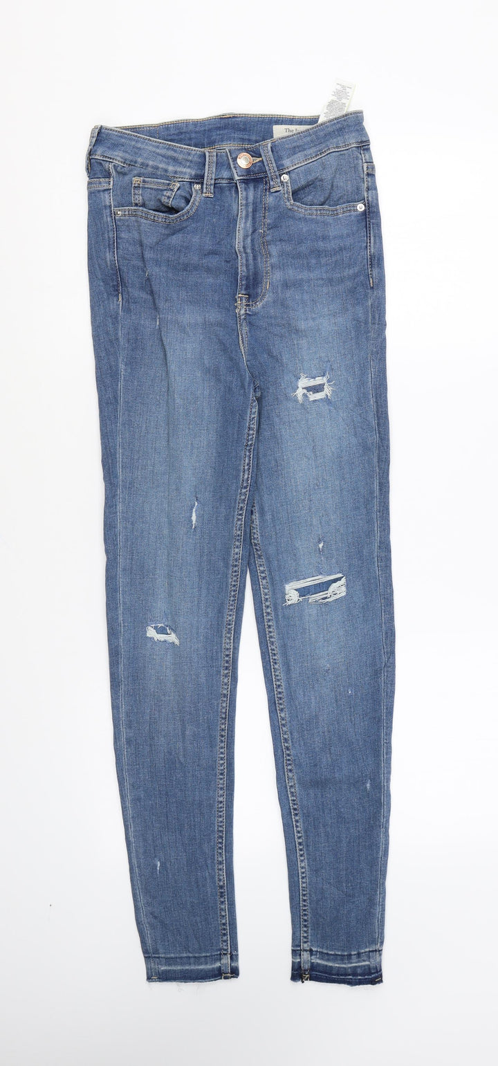 Marks and Spencer Womens Blue Cotton Skinny Jeans Size 6 L28 in Regular Zip