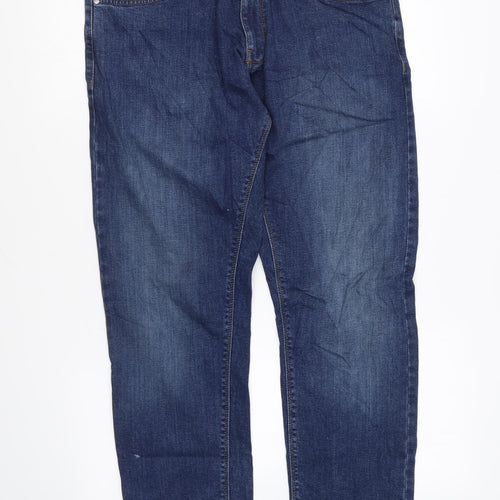Marks and Spencer Womens Blue Cotton Straight Jeans Size 34 in L29 in Regular Zip