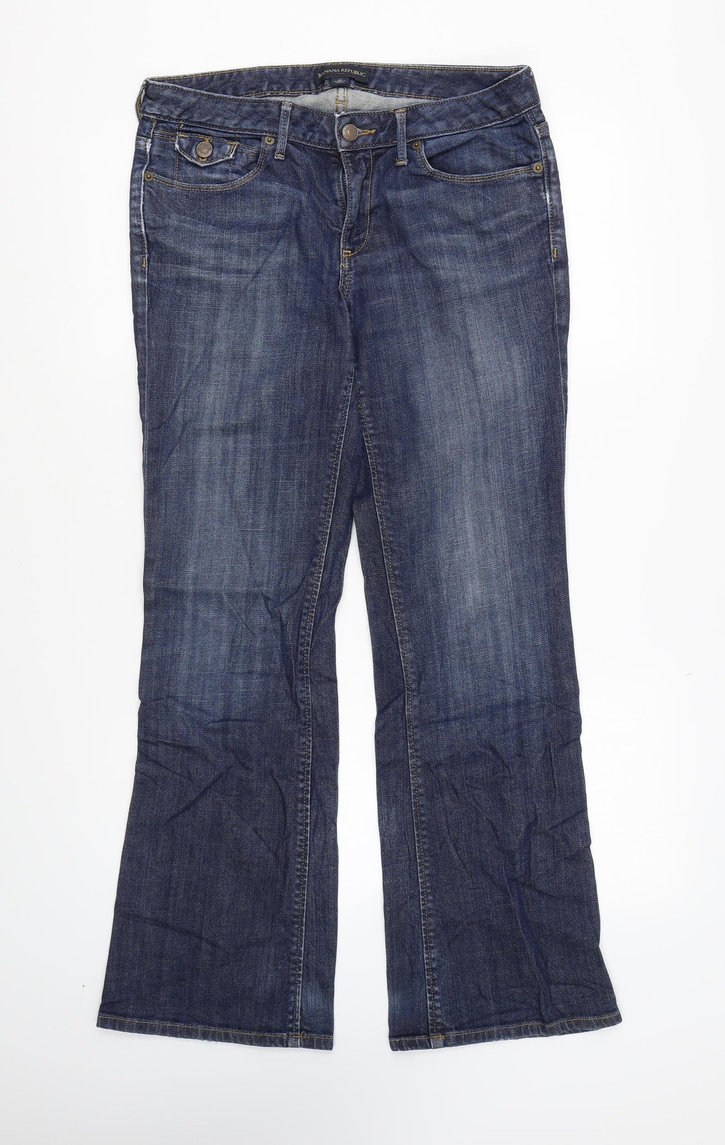 Banana Republic Womens Blue Cotton Bootcut Jeans Size 12 L30 in Regular Zip