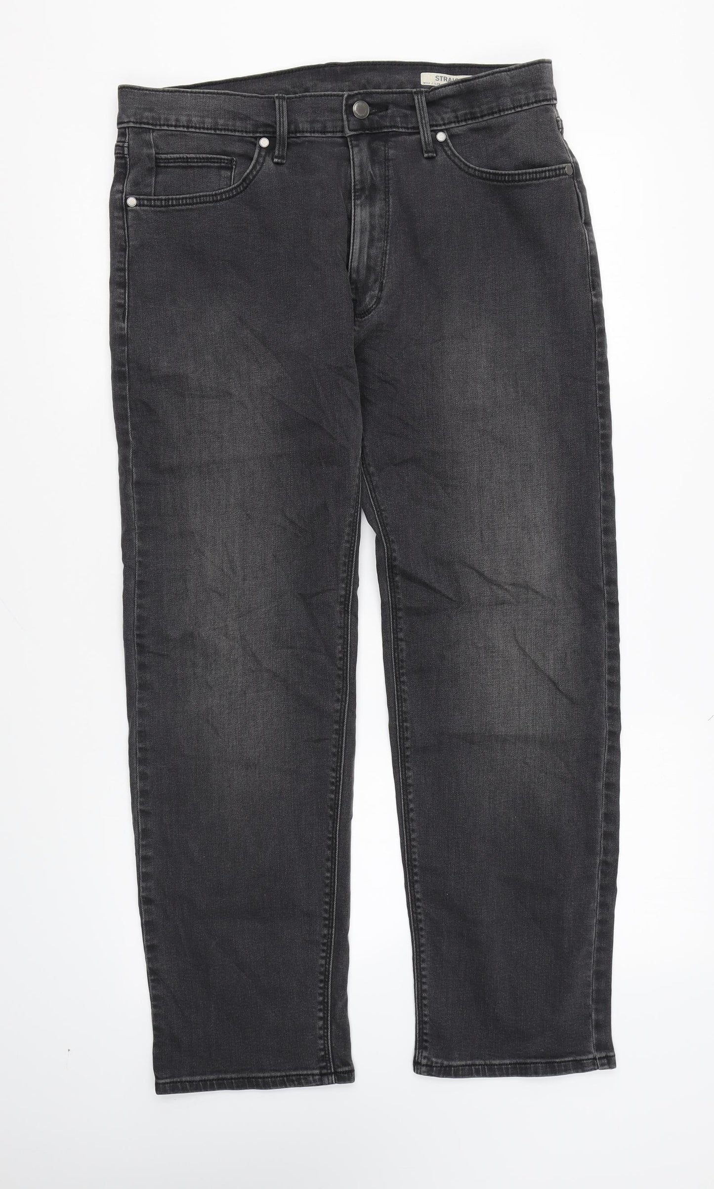Marks and Spencer Womens Grey Cotton Straight Jeans Size 32 in L29 in Regular Zip