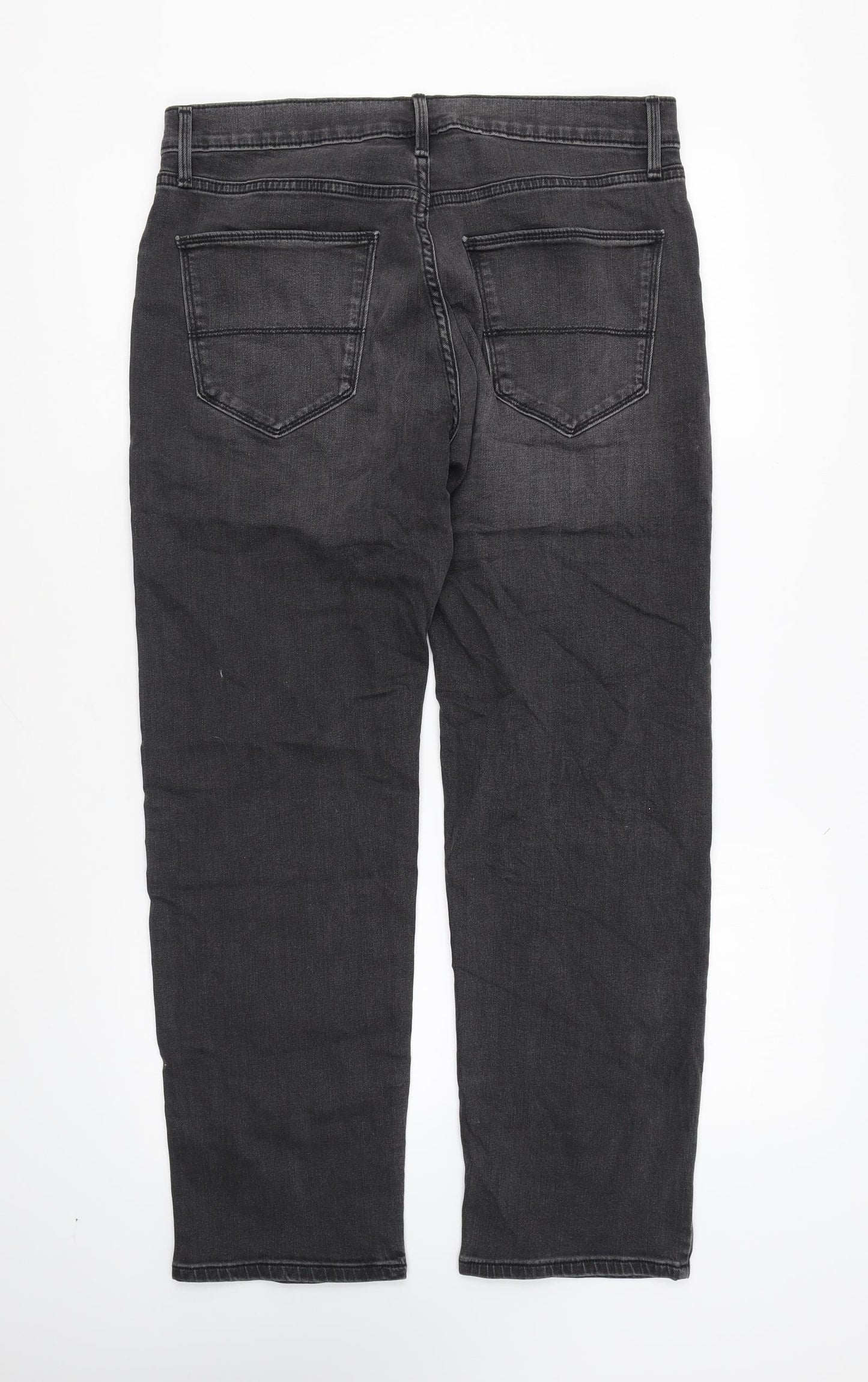 Marks and Spencer Womens Grey Cotton Straight Jeans Size 32 in L29 in Regular Zip