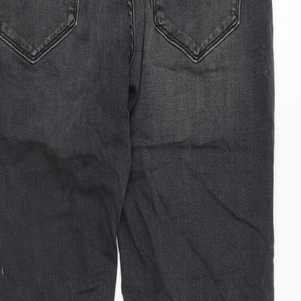 Marks and Spencer Womens Grey Cotton Straight Jeans Size 32 in L29 in Regular Zip
