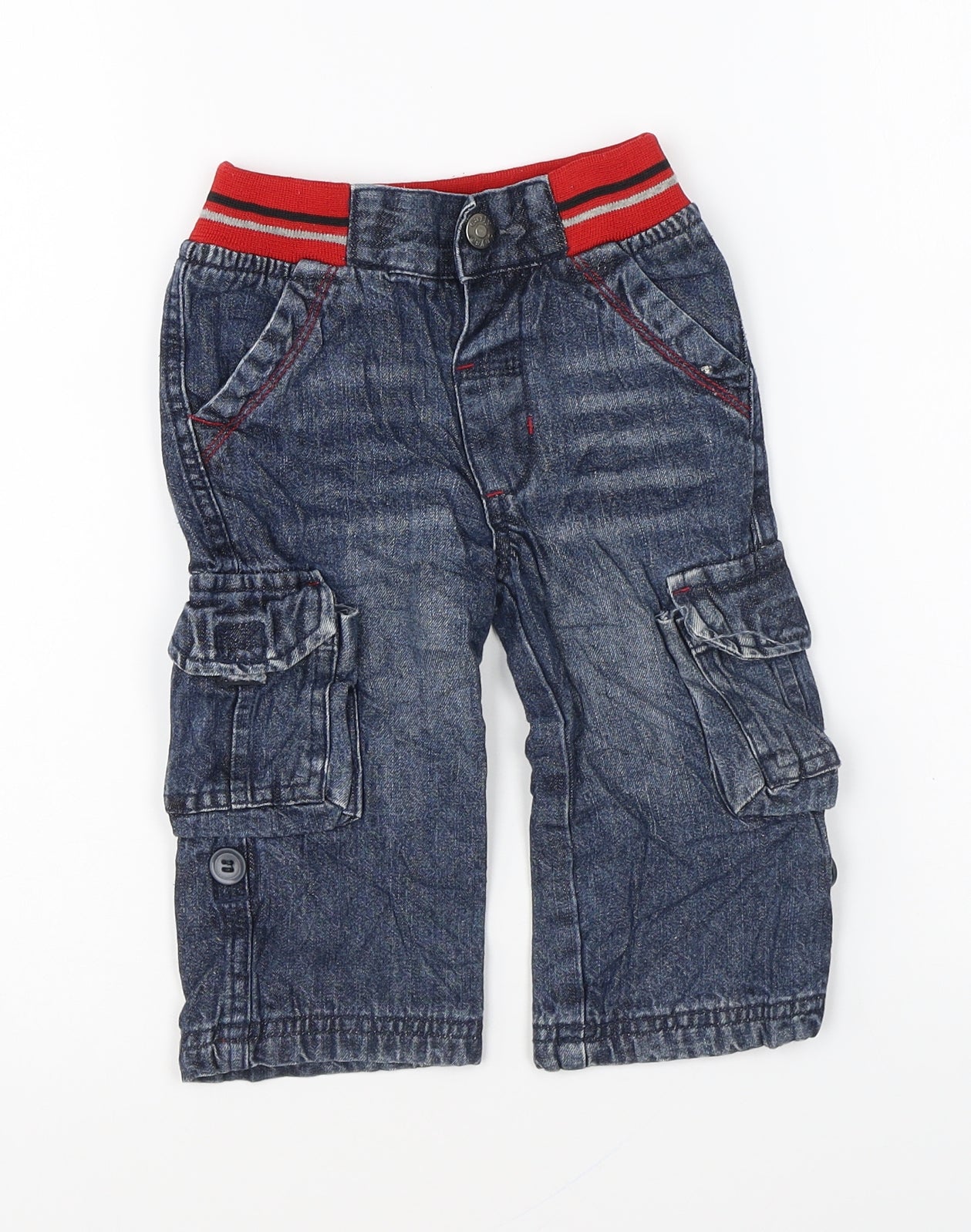 Earlydays Boys Blue Cotton Cargo Jeans Size 6-9 Months Snap