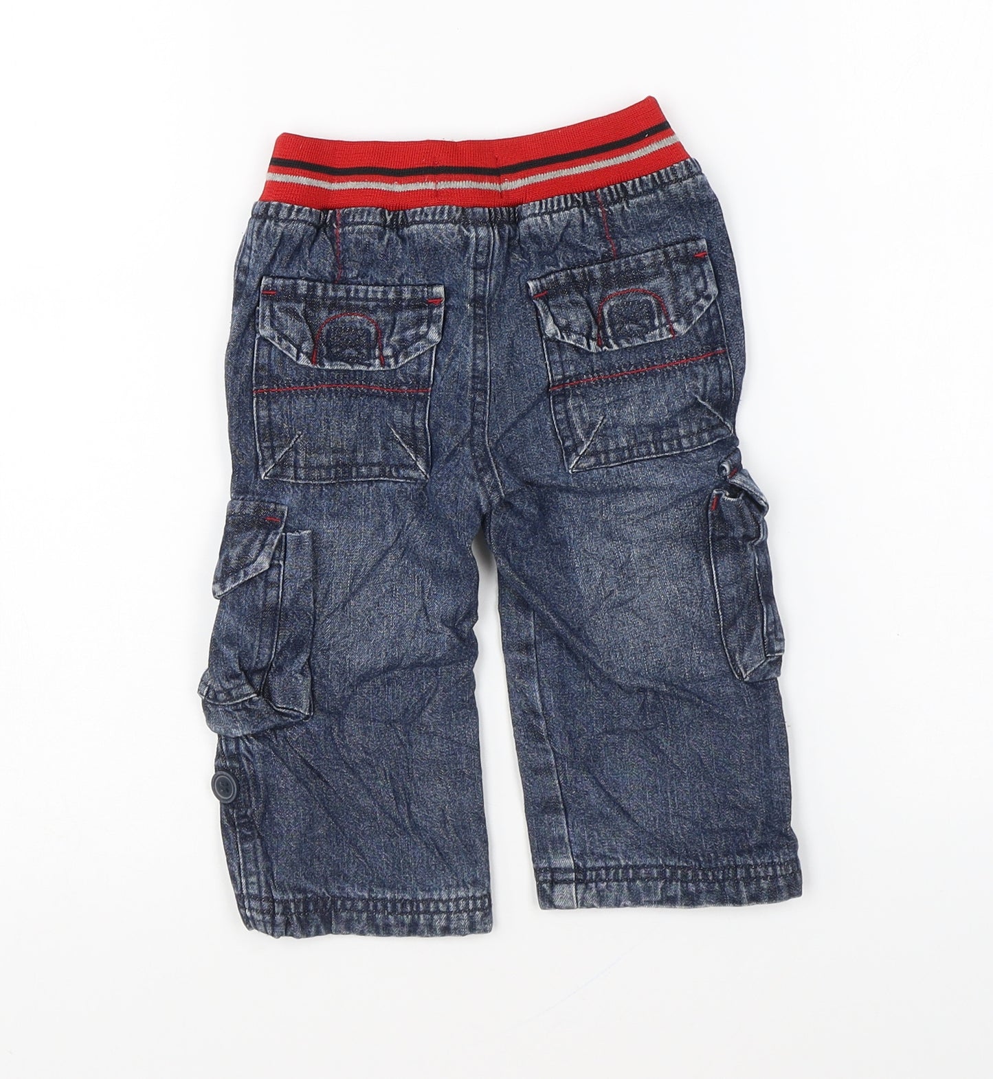 Earlydays Boys Blue Cotton Cargo Jeans Size 6-9 Months Snap