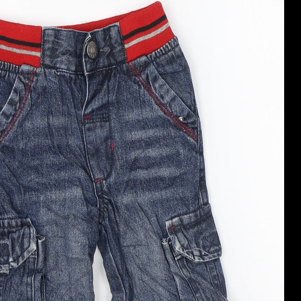 Earlydays Boys Blue Cotton Cargo Jeans Size 6-9 Months Snap