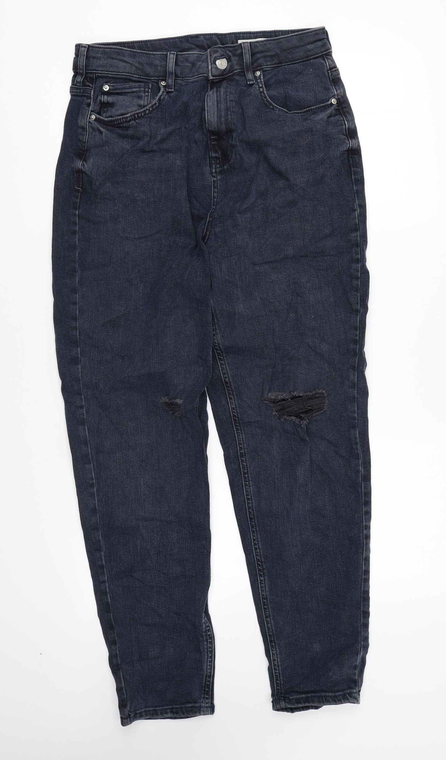 Marks and Spencer Womens Blue Cotton Mom Jeans Size 12 L28 in Regular Zip