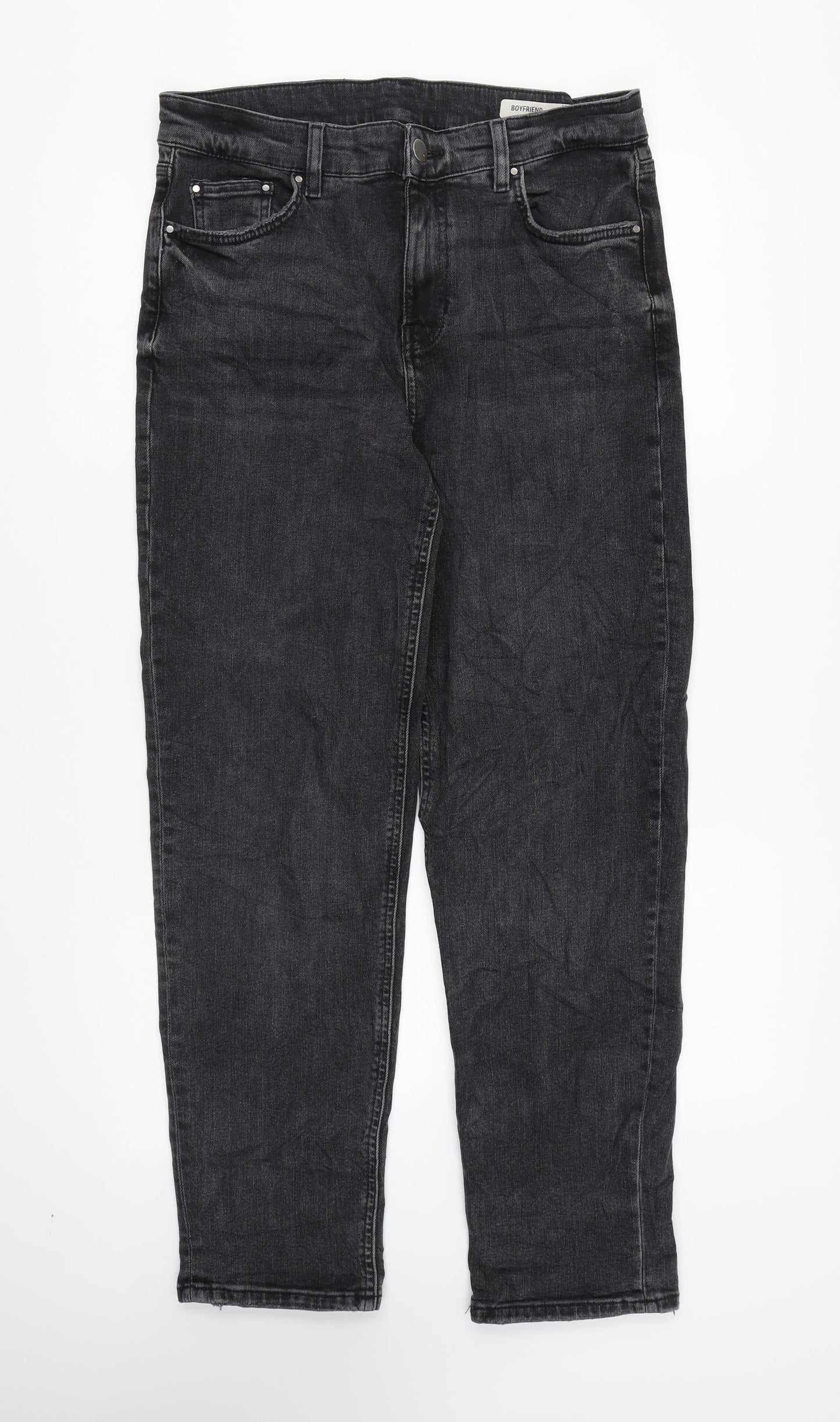 Marks and Spencer Womens Grey Cotton Mom Jeans Size 12 L28 in Regular Zip