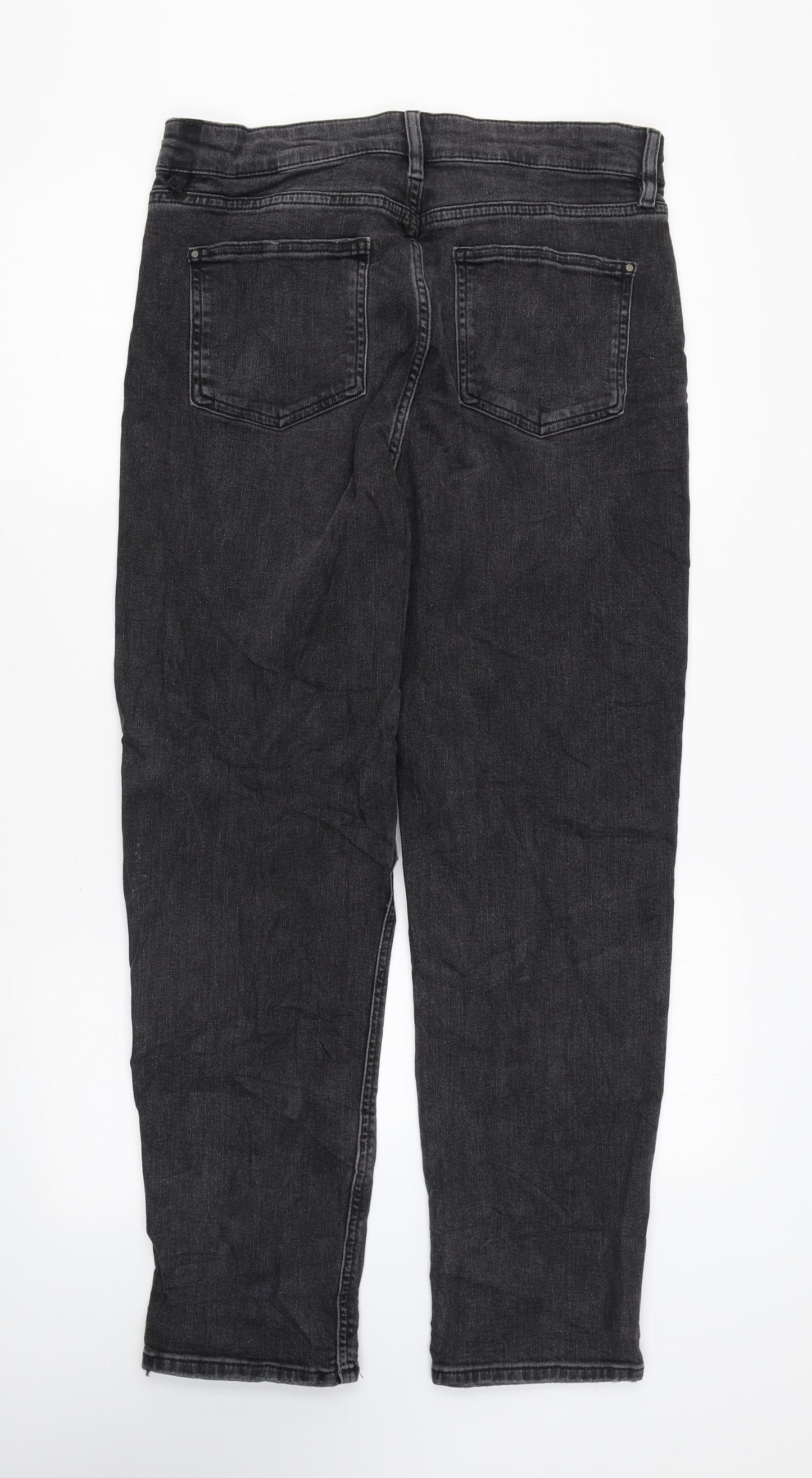 Marks and Spencer Womens Grey Cotton Mom Jeans Size 12 L28 in Regular Zip