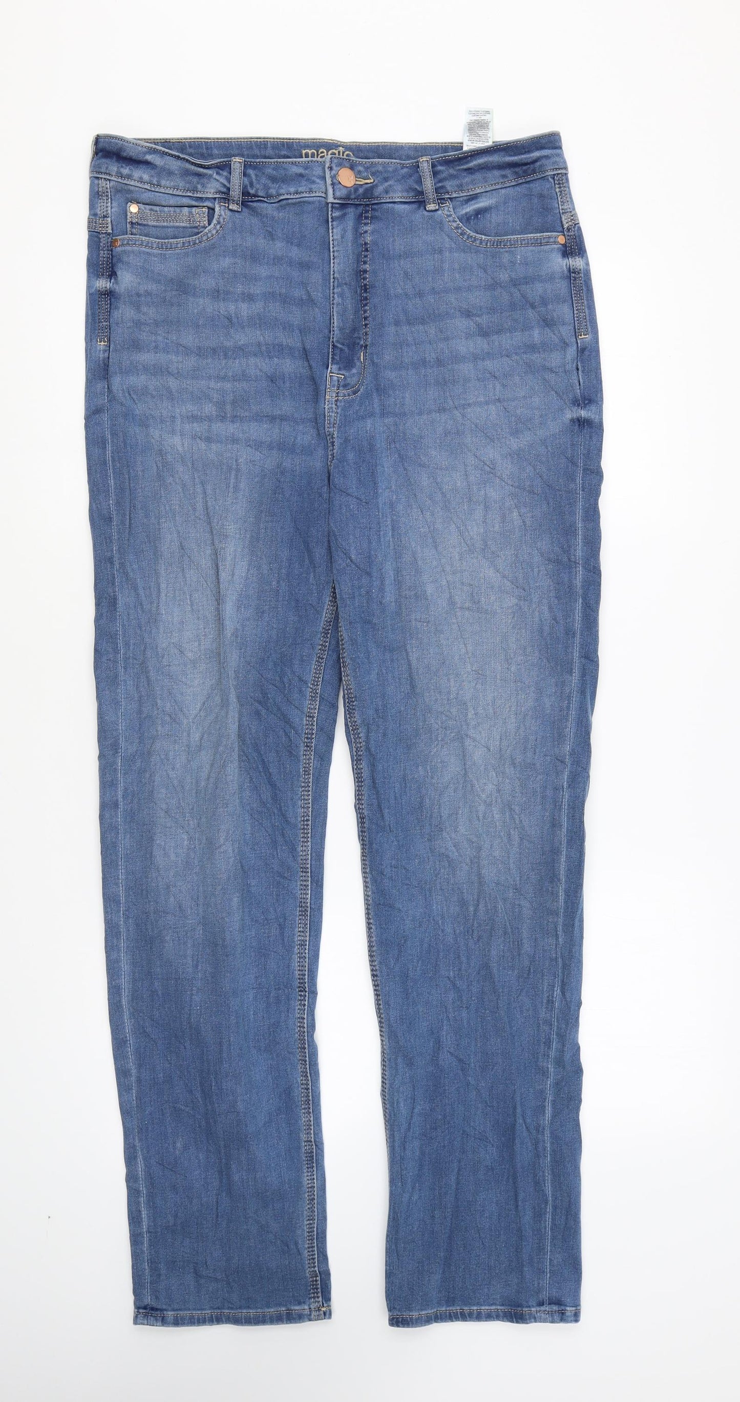 Marks and Spencer Womens Blue Cotton Straight Jeans Size 16 L29 in Regular Zip