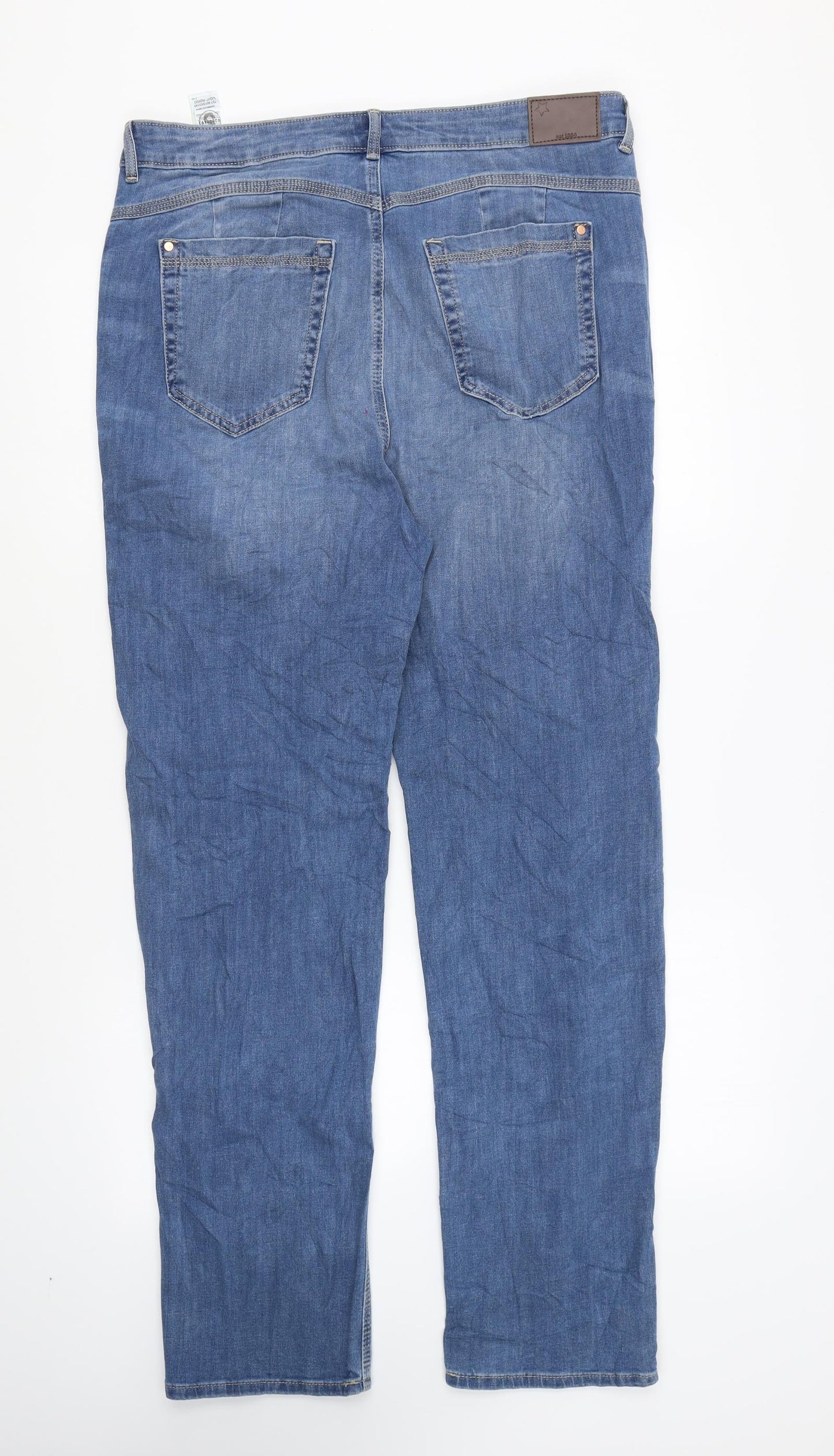 Marks and Spencer Womens Blue Cotton Straight Jeans Size 16 L29 in Regular Zip
