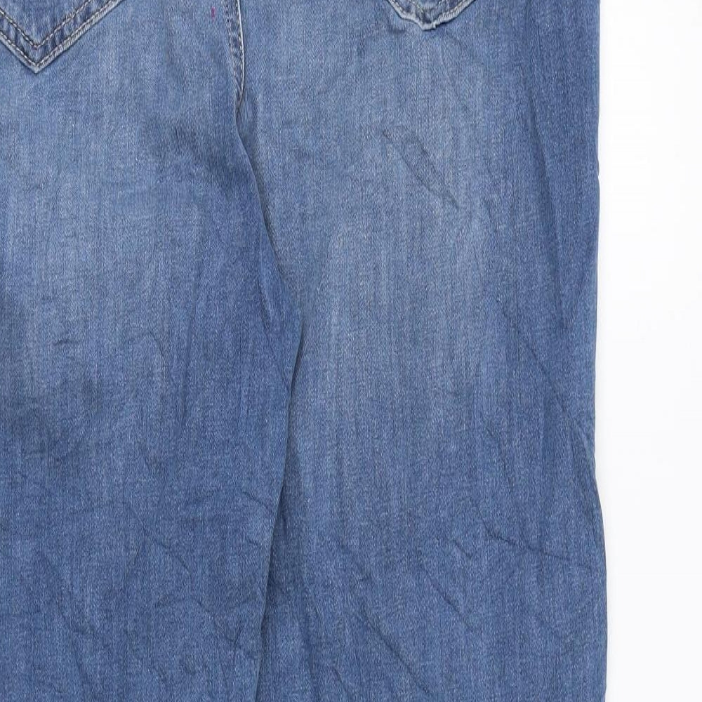 Marks and Spencer Womens Blue Cotton Straight Jeans Size 16 L29 in Regular Zip