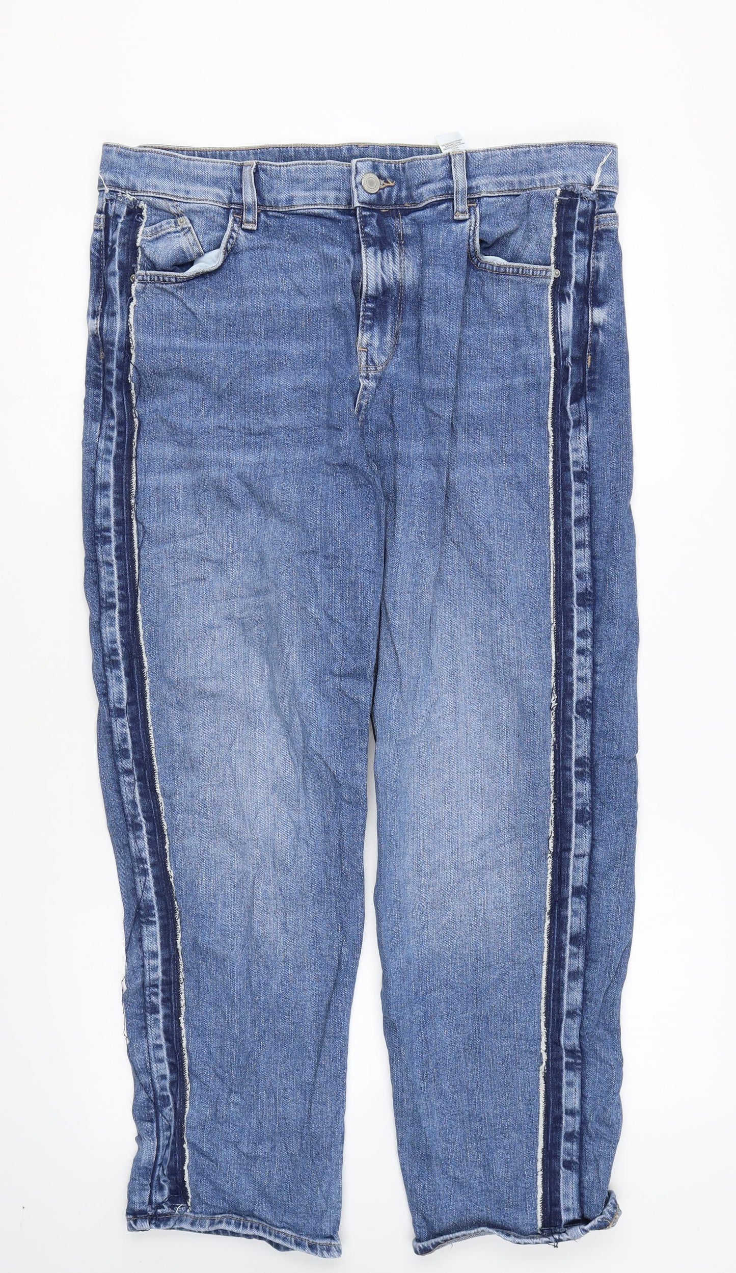 Marks and Spencer Womens Blue Cotton Mom Jeans Size 14 L26 in Regular Zip