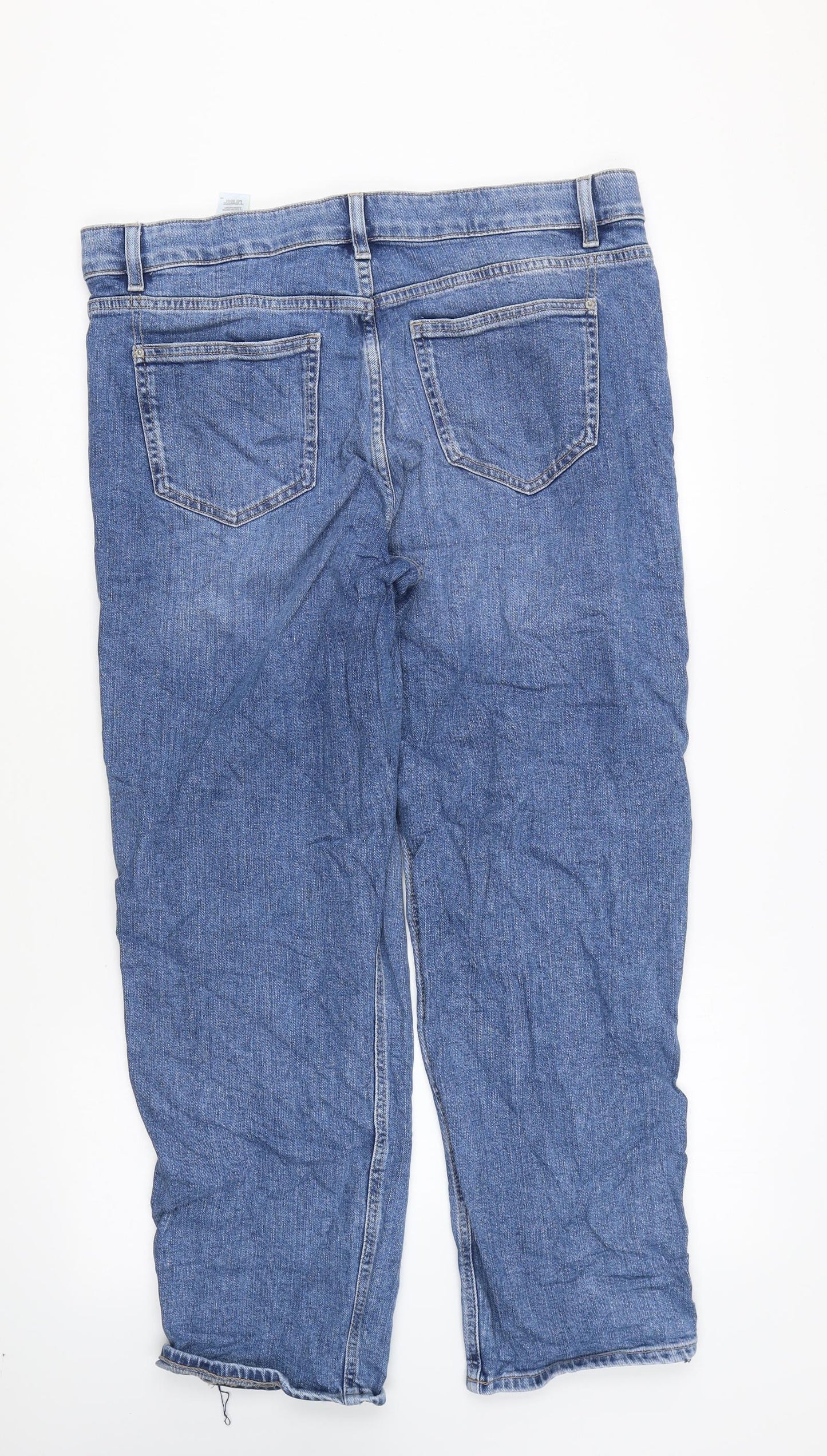 Marks and Spencer Womens Blue Cotton Mom Jeans Size 14 L26 in Regular Zip