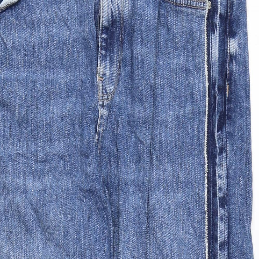 Marks and Spencer Womens Blue Cotton Mom Jeans Size 14 L26 in Regular Zip