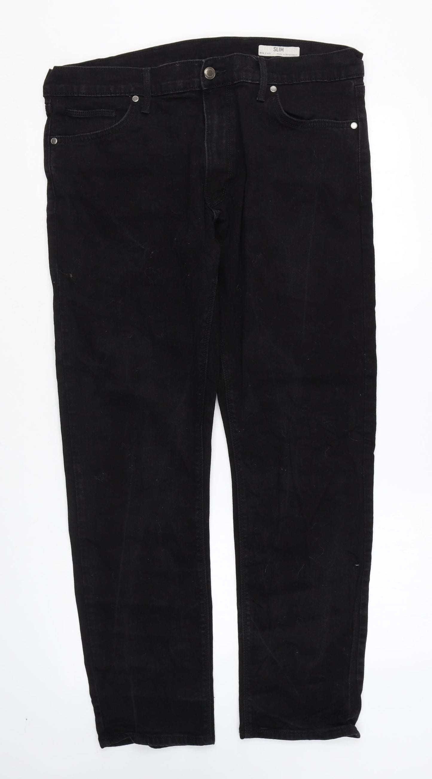 Marks and Spencer Mens Black Cotton Straight Jeans Size 38 in L31 in Regular Zip