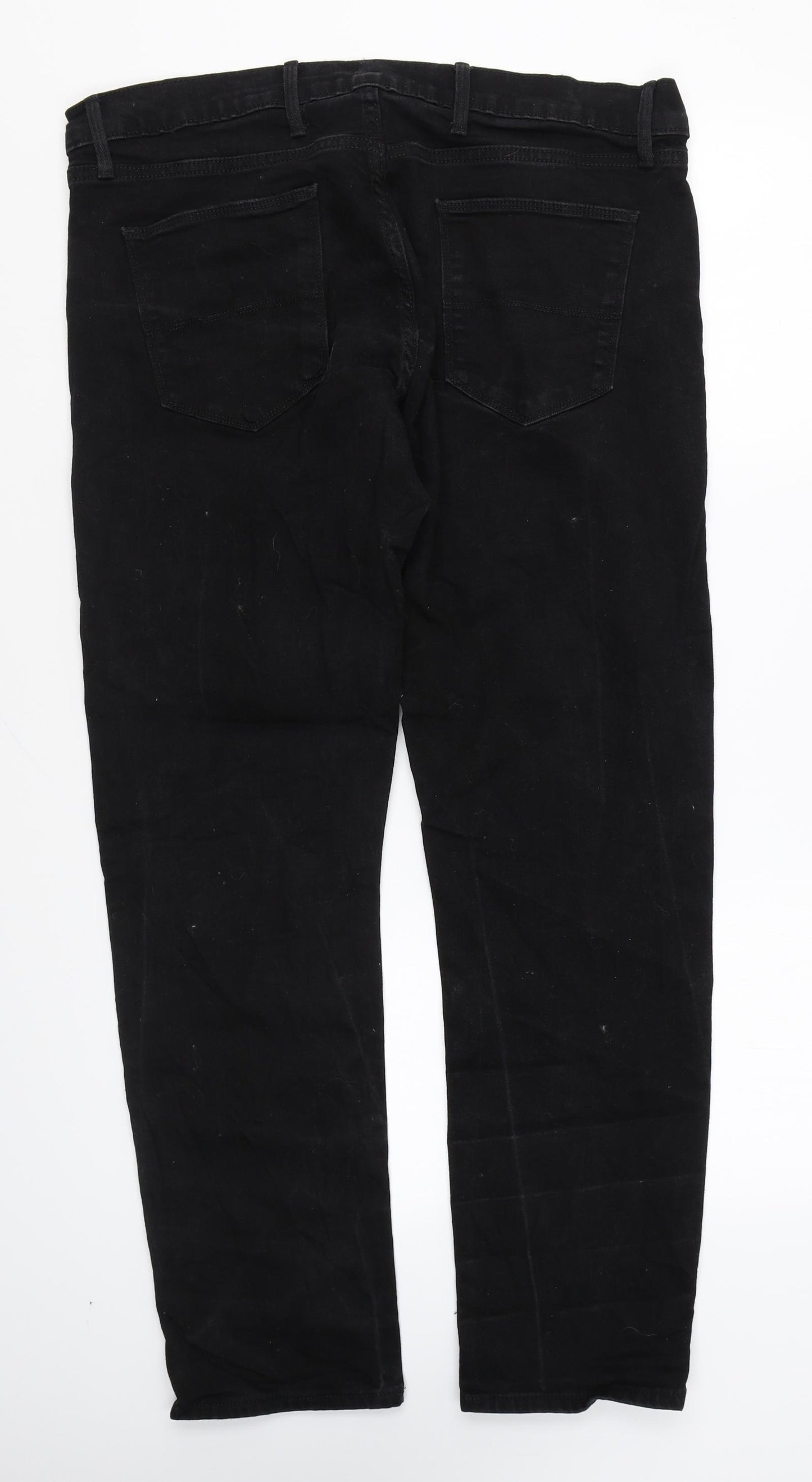 Marks and Spencer Mens Black Cotton Straight Jeans Size 38 in L31 in Regular Zip