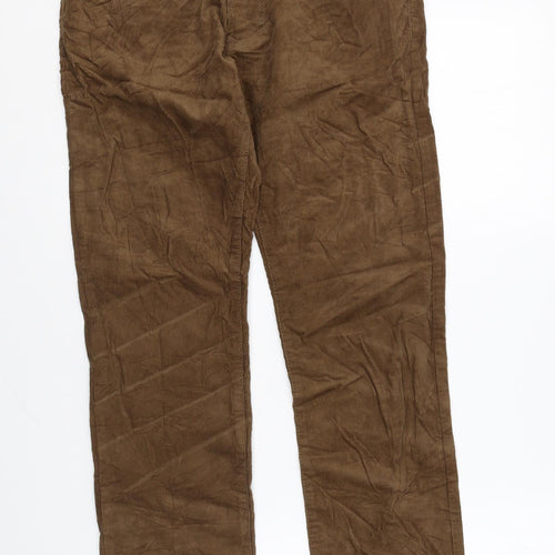 Marks and Spencer Mens Brown Cotton Trousers Size 30 in L31 in Regular Zip