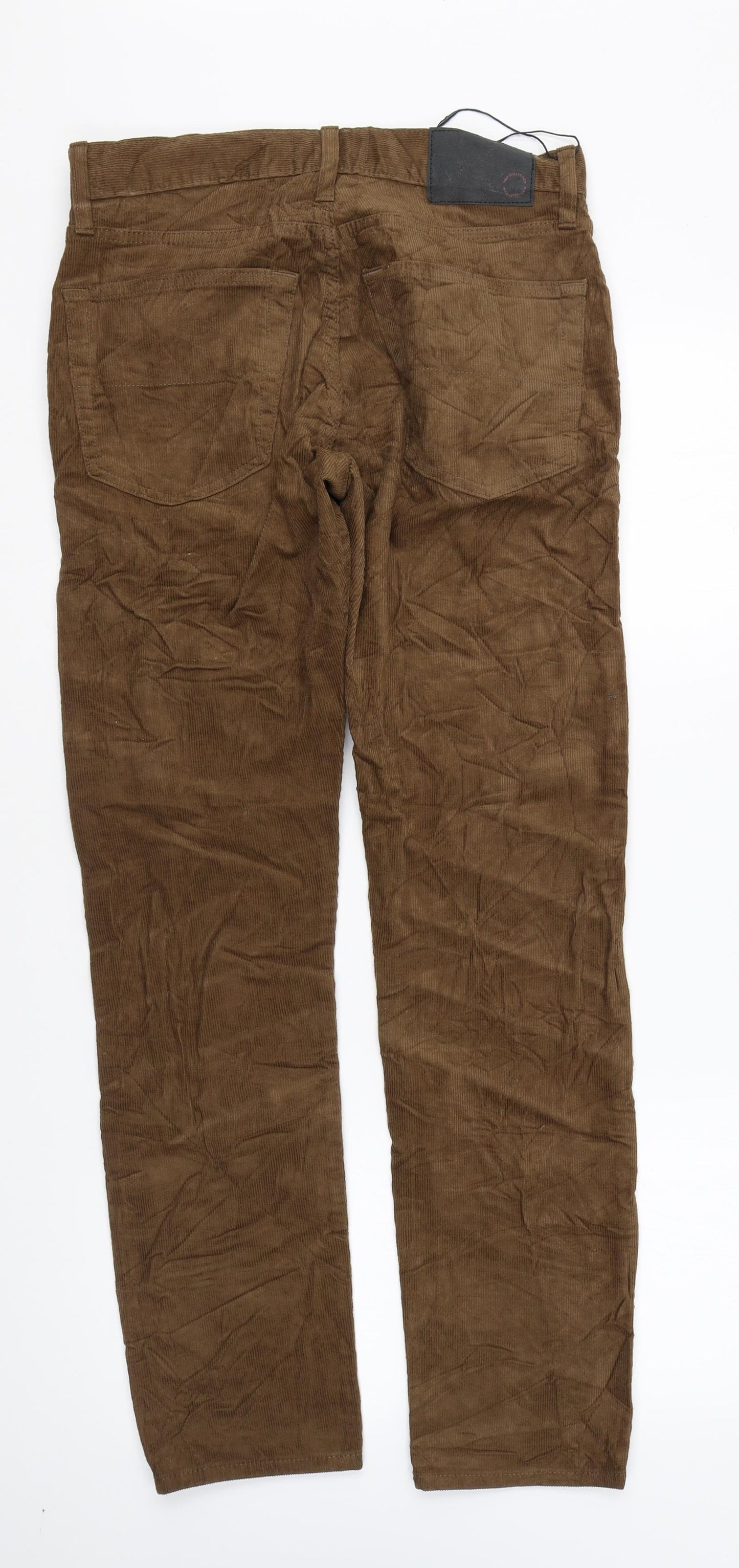 Marks and Spencer Mens Brown Cotton Trousers Size 30 in L31 in Regular Zip